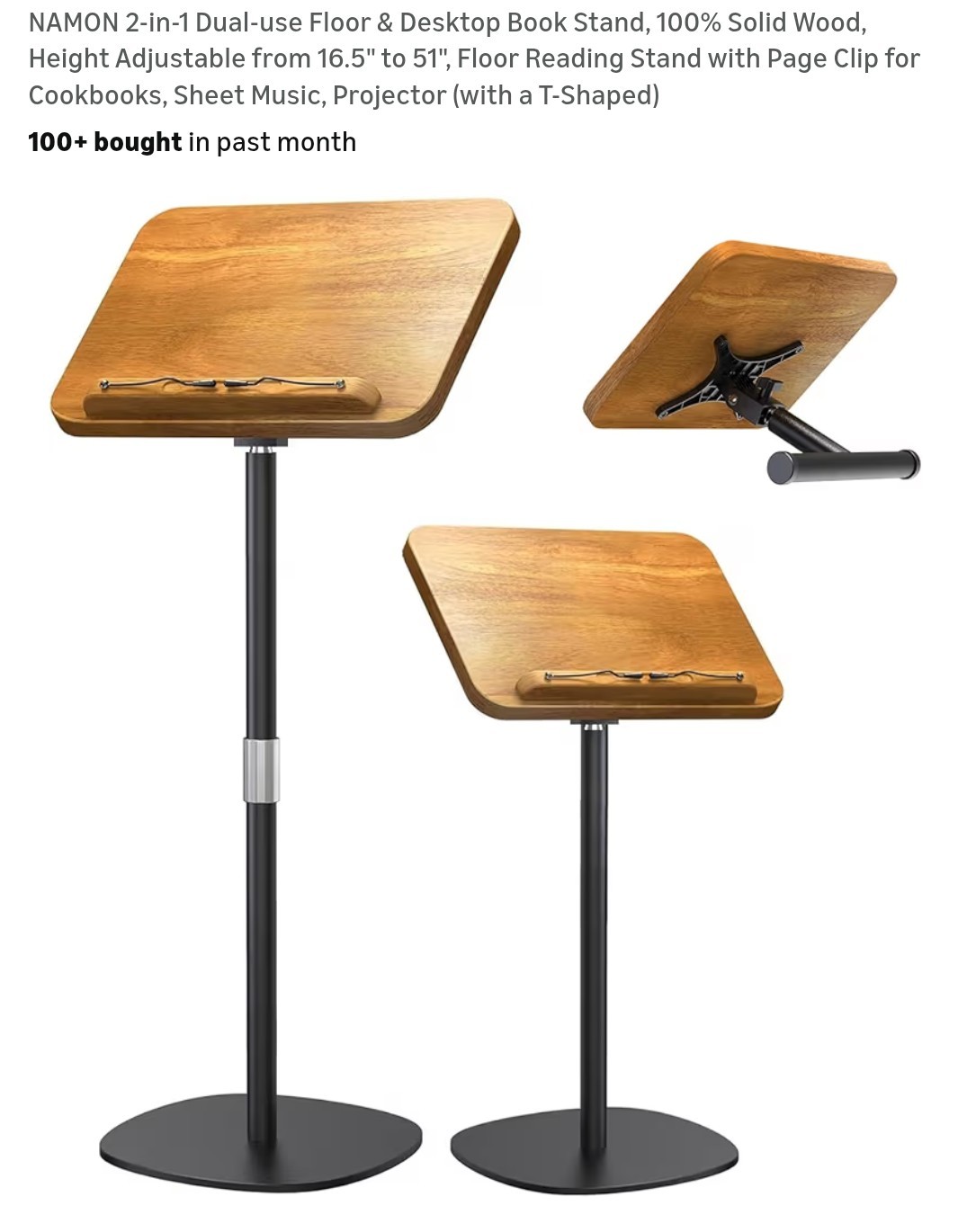 NAMON 2-in-1 Dual-use Floor & Desktop Book Stand, 100% Solid Wood, Height…