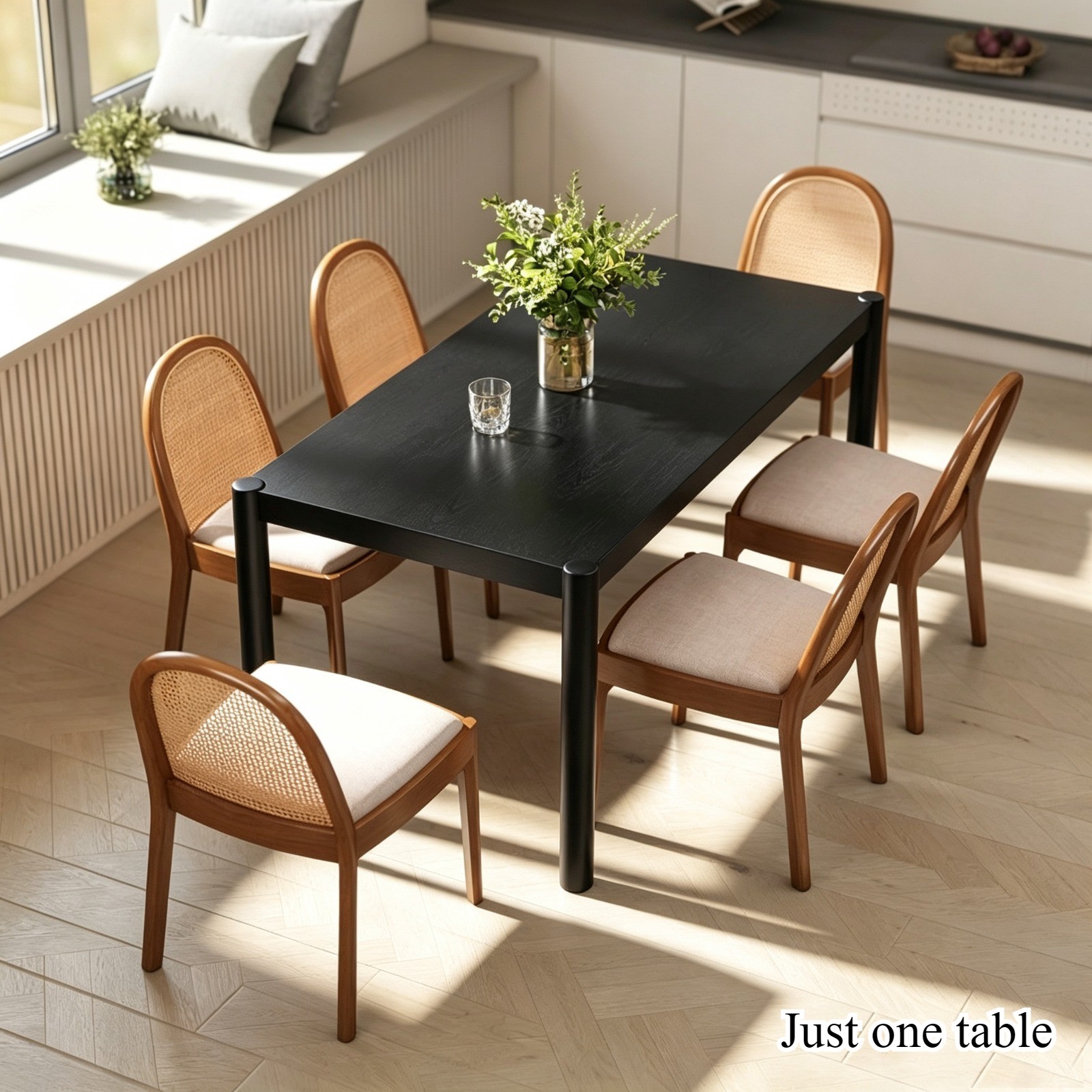 Black Solid Wood Rectangular Dining Table Kitchen Farmhouse Table for 4-6 People