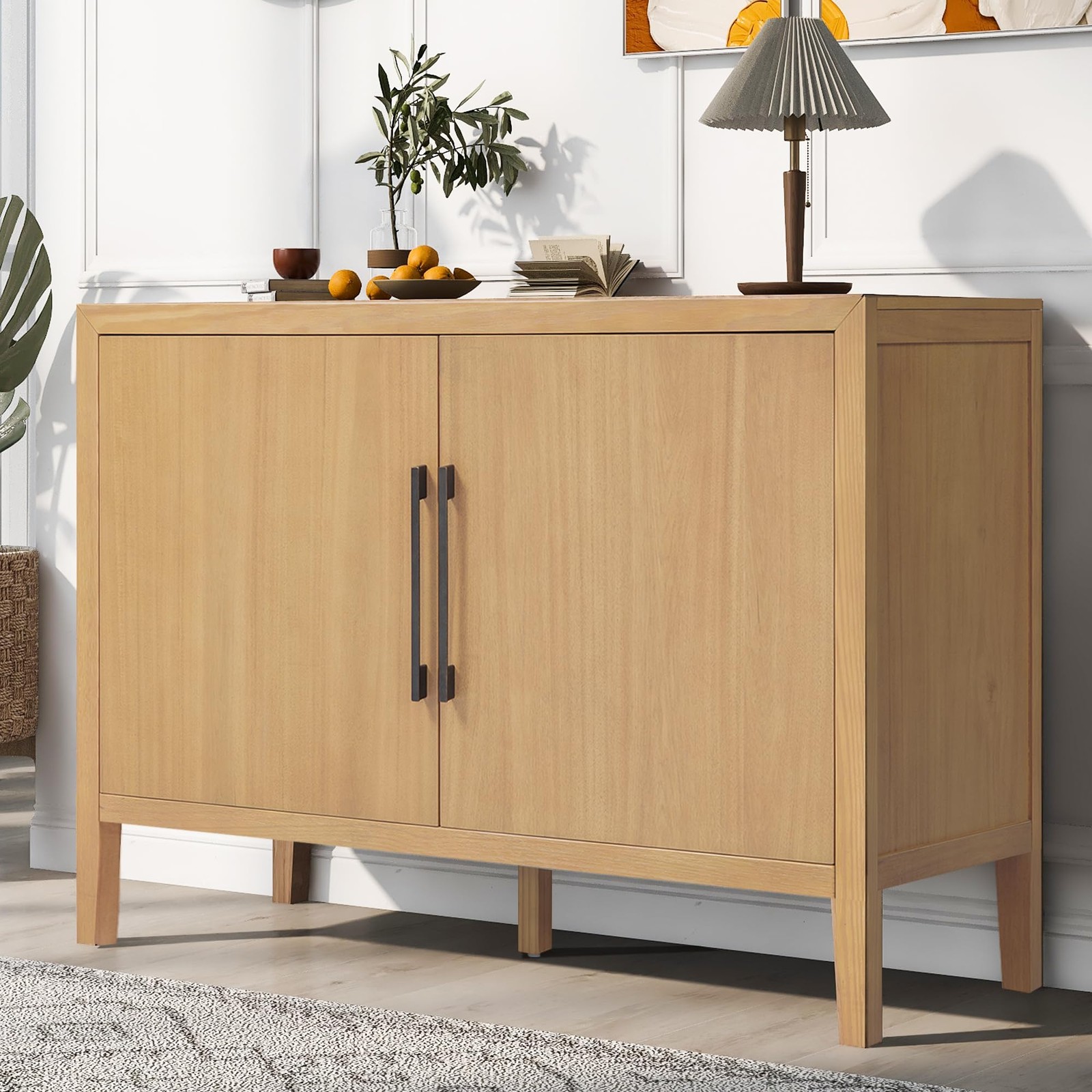 Sideboard Cabinet 47in Credenza Table Doors Adjustable Shelf Farmhouse Natural