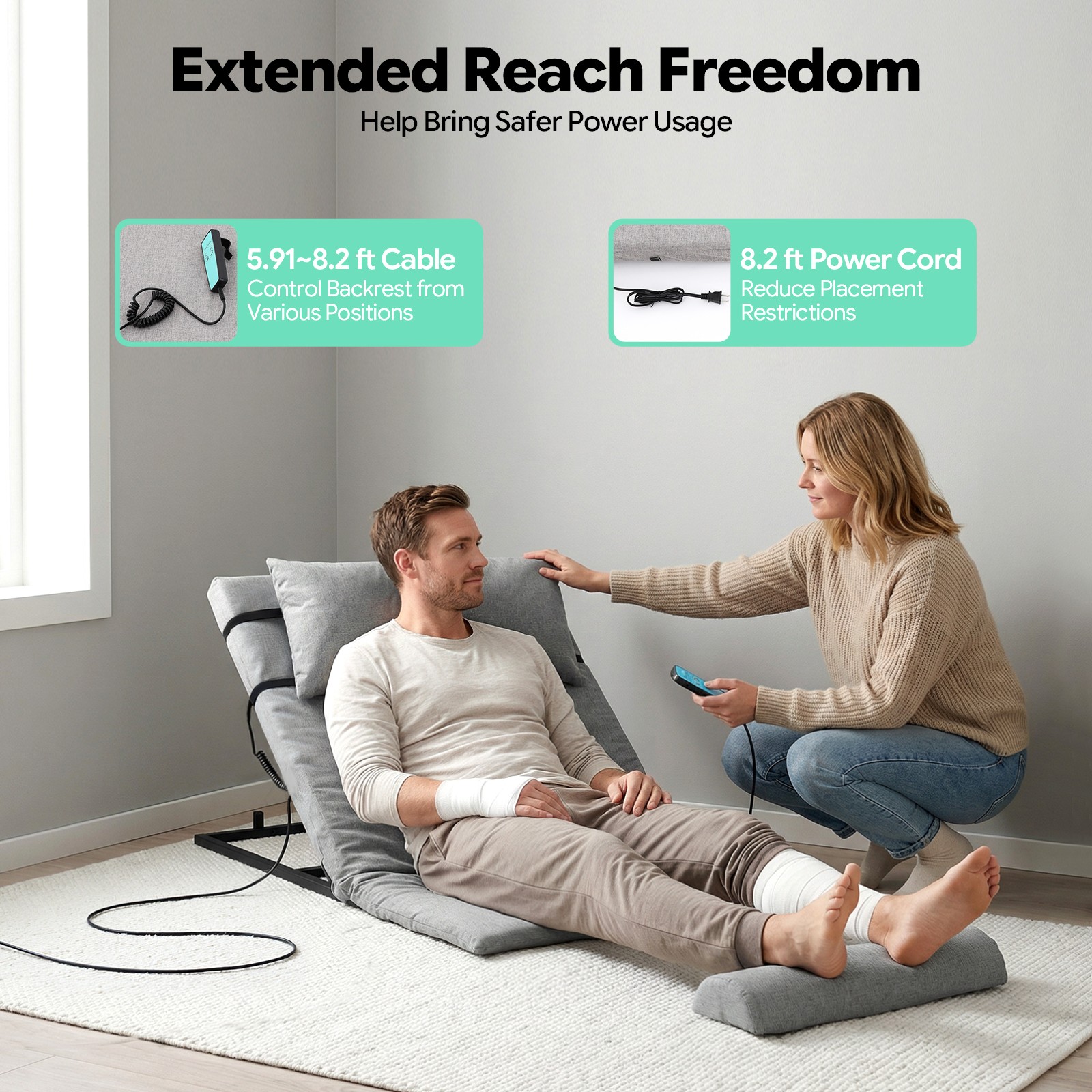 Electric Assisted Wake-up Relax Bed Electric Lifting Mattress Bed Backrest Grey