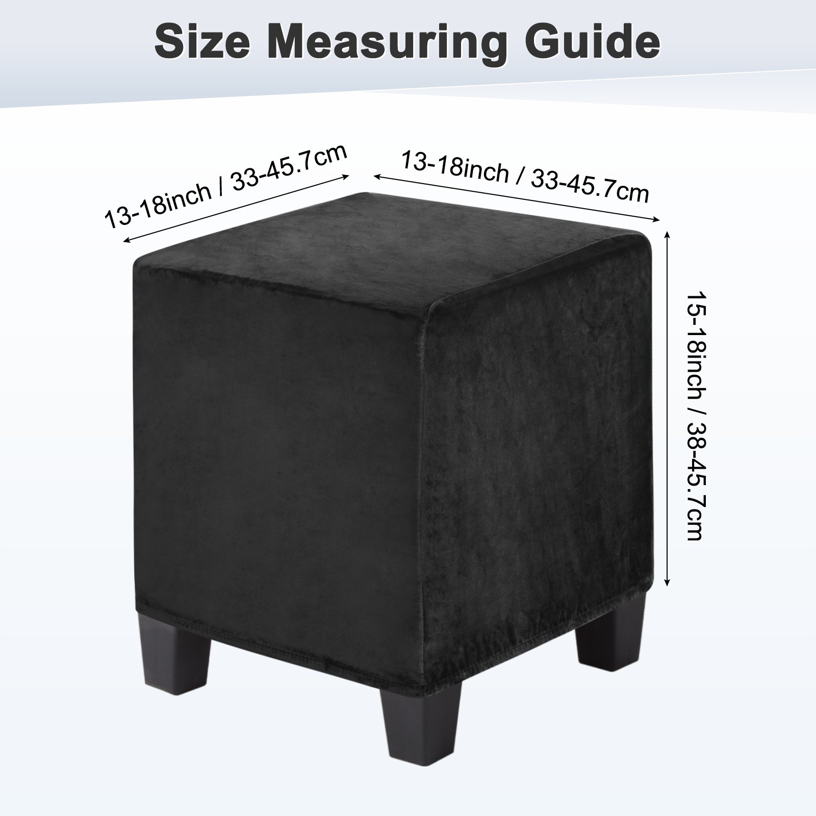 1-Pack 13″x13″x15″ Stretch Square Ottoman covers Footstool Protector Black