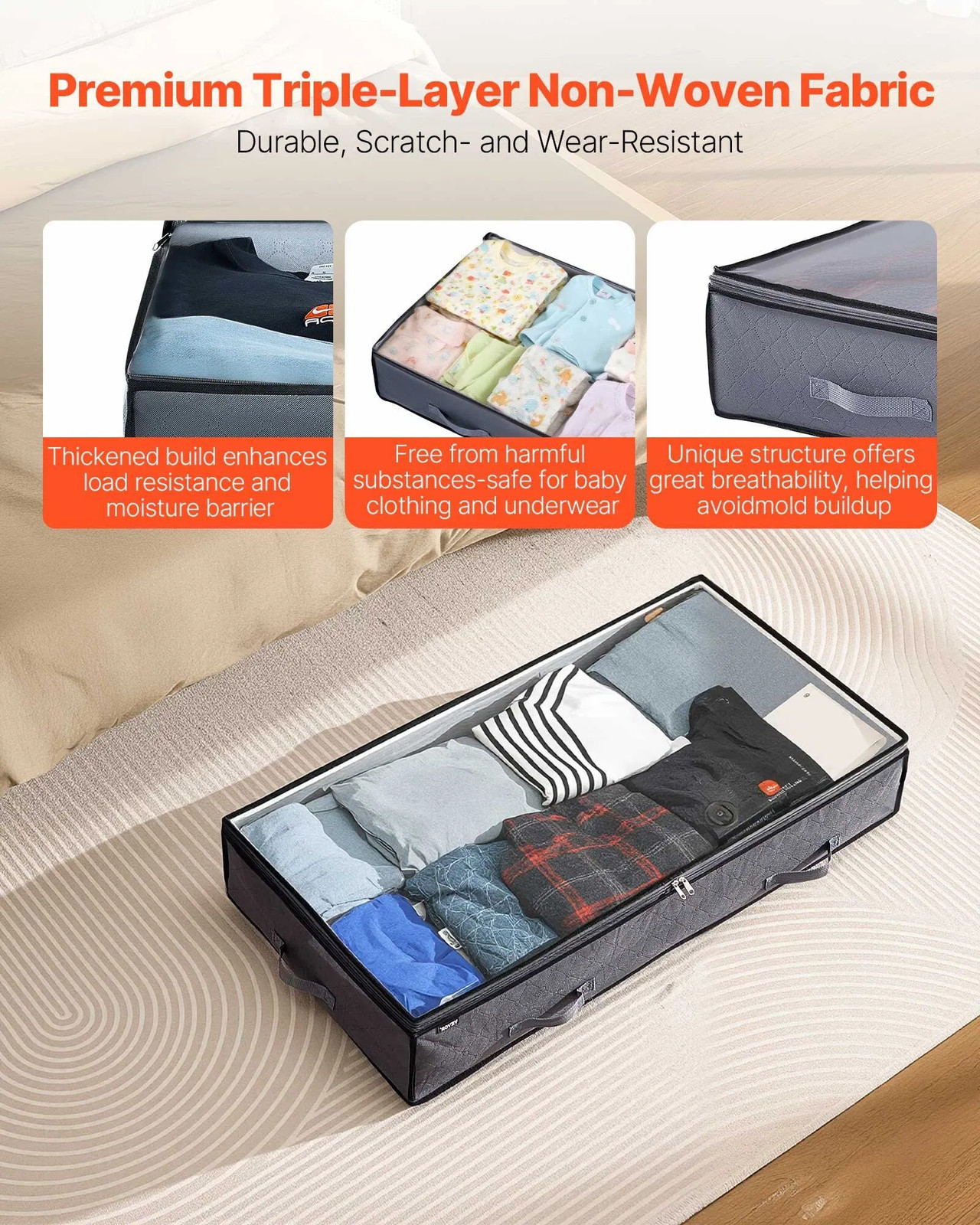 Under Bed Storage with Clear Lids, 39.2 x 19.7 x 7.1 Inch, 90L Large Underbed C