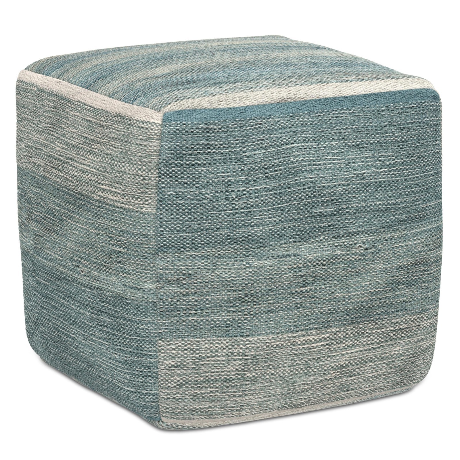 Handwoven Cotton Cube Pouf Ottoman – 16″ Blue Melange Boho Footstool for Living
