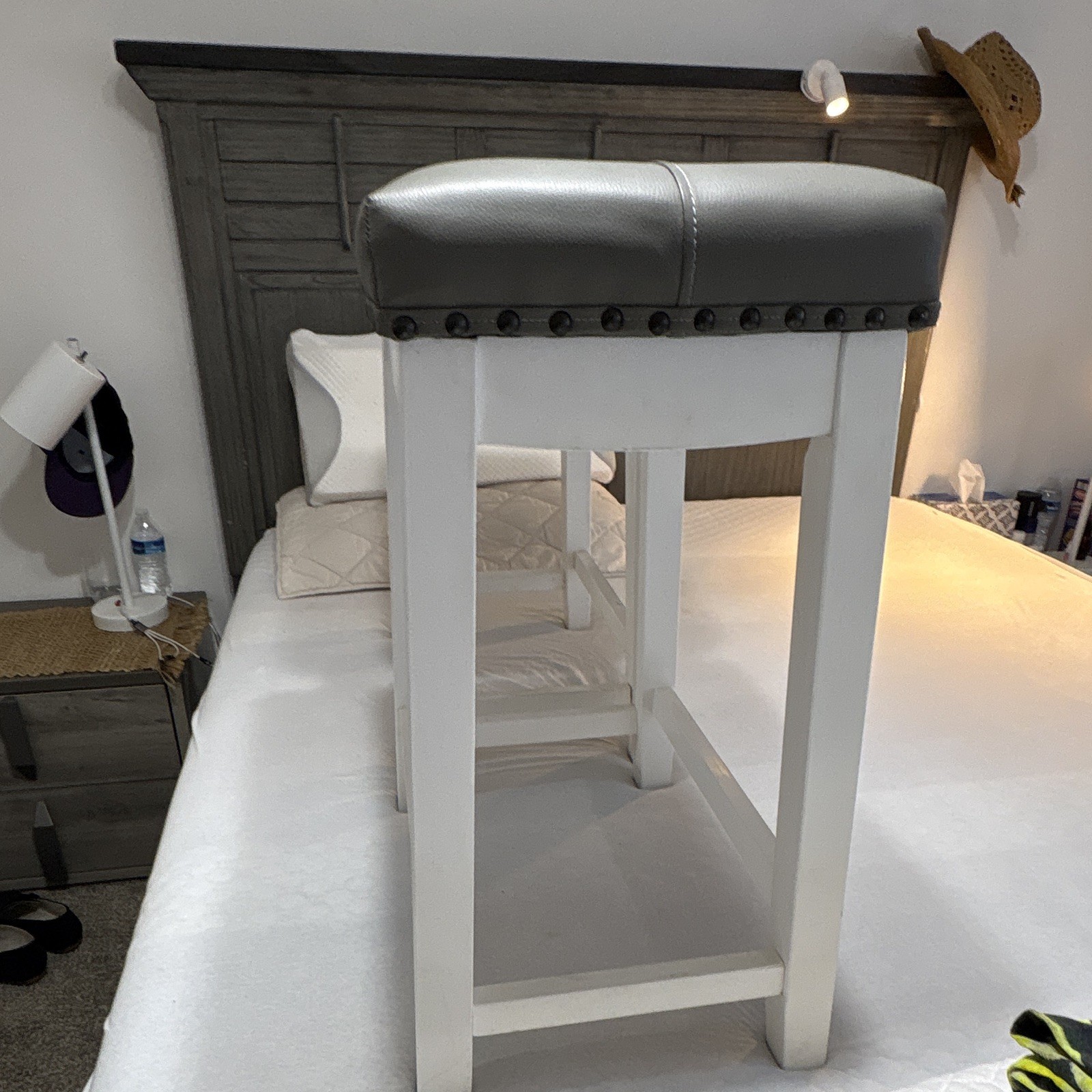 Longwood Forest Products Set of 2 Upholstered Wood Barstools, White/Gray