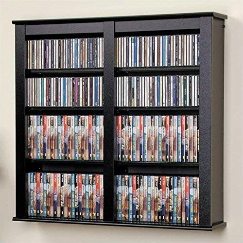 Black Finish Wood Media Storage Cabinet CD DVD Movie Organizer Wall Mount Shelf