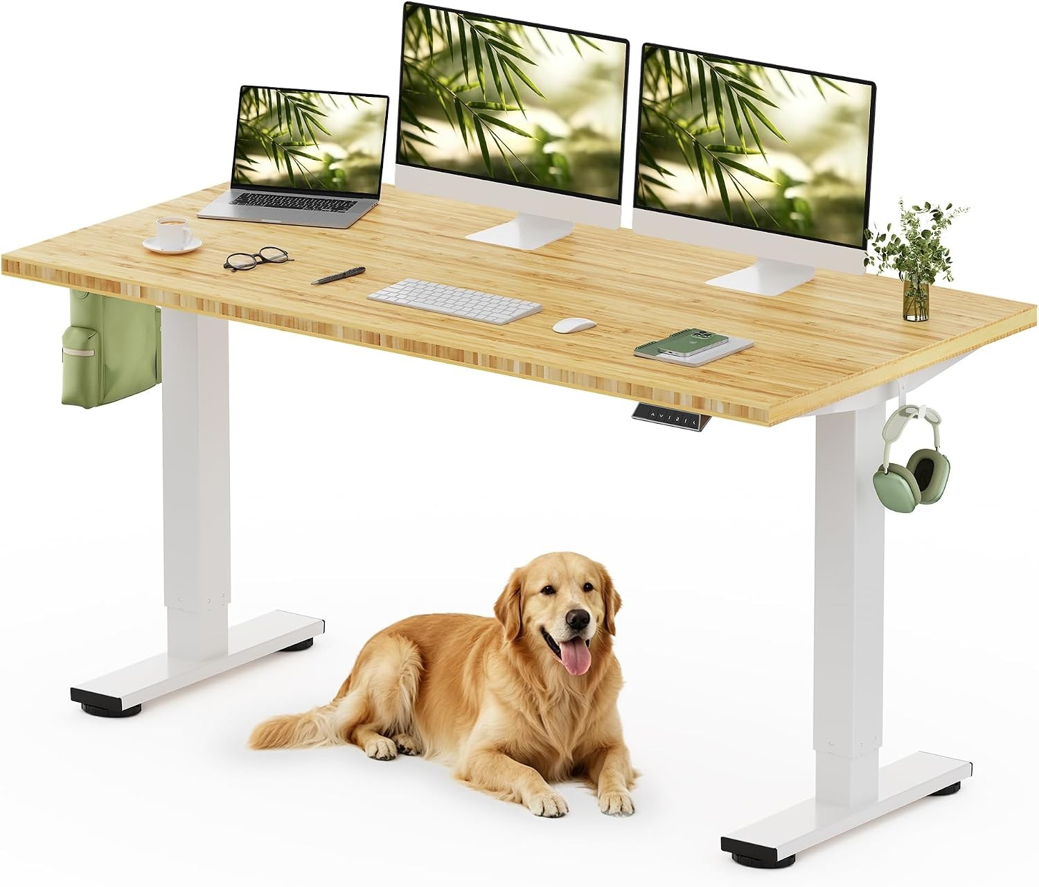 Solid Bamboo Standing Desk 60″ x 30″ Real Bamboo Desktop W/ Natural Grain