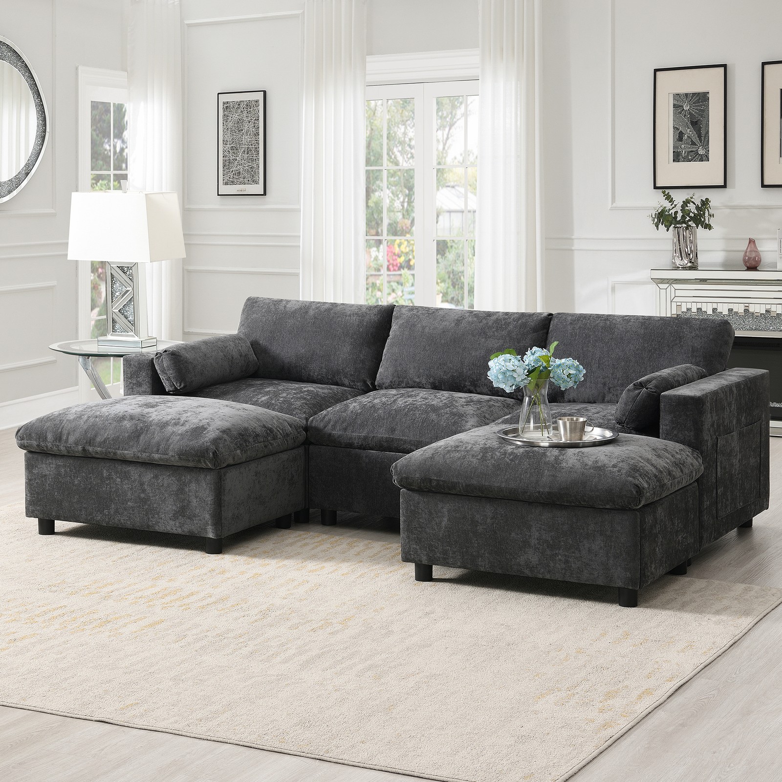 [NEW SKU of N723S7723E]84.5” Modular Sectional Sofa with Storage Pockets