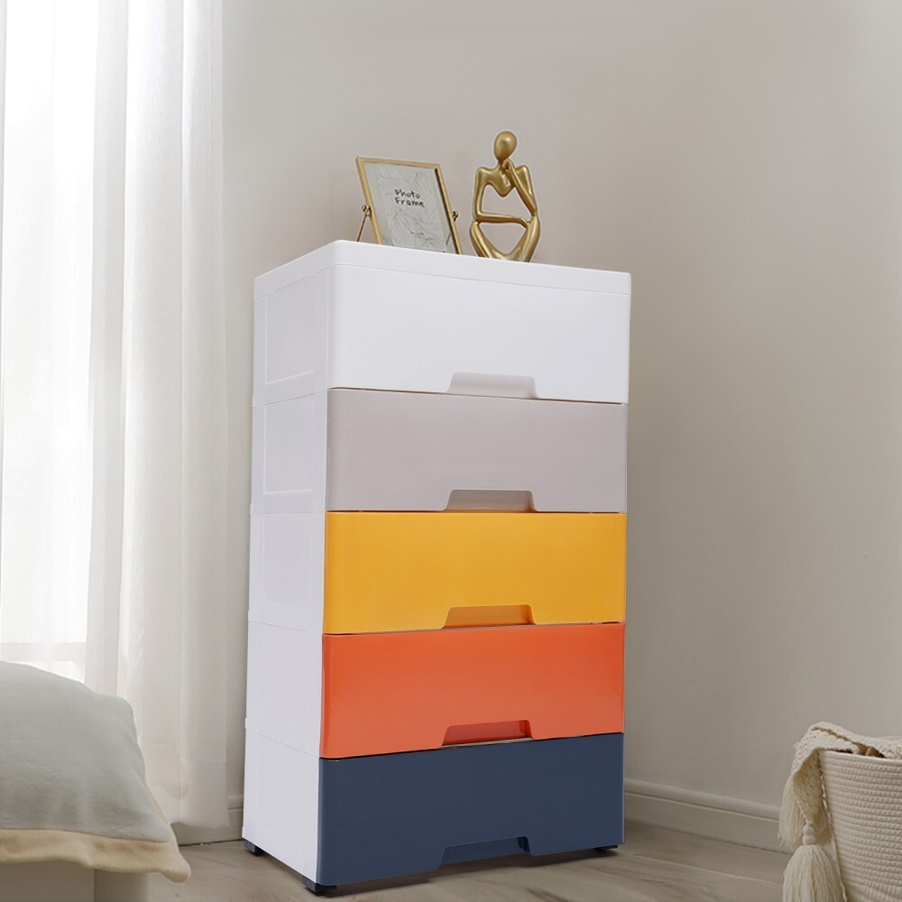 17.1*11.4*31.5in Stackable Plastic Storage Cabinet Bedroom Closet W/ 5 Drawer