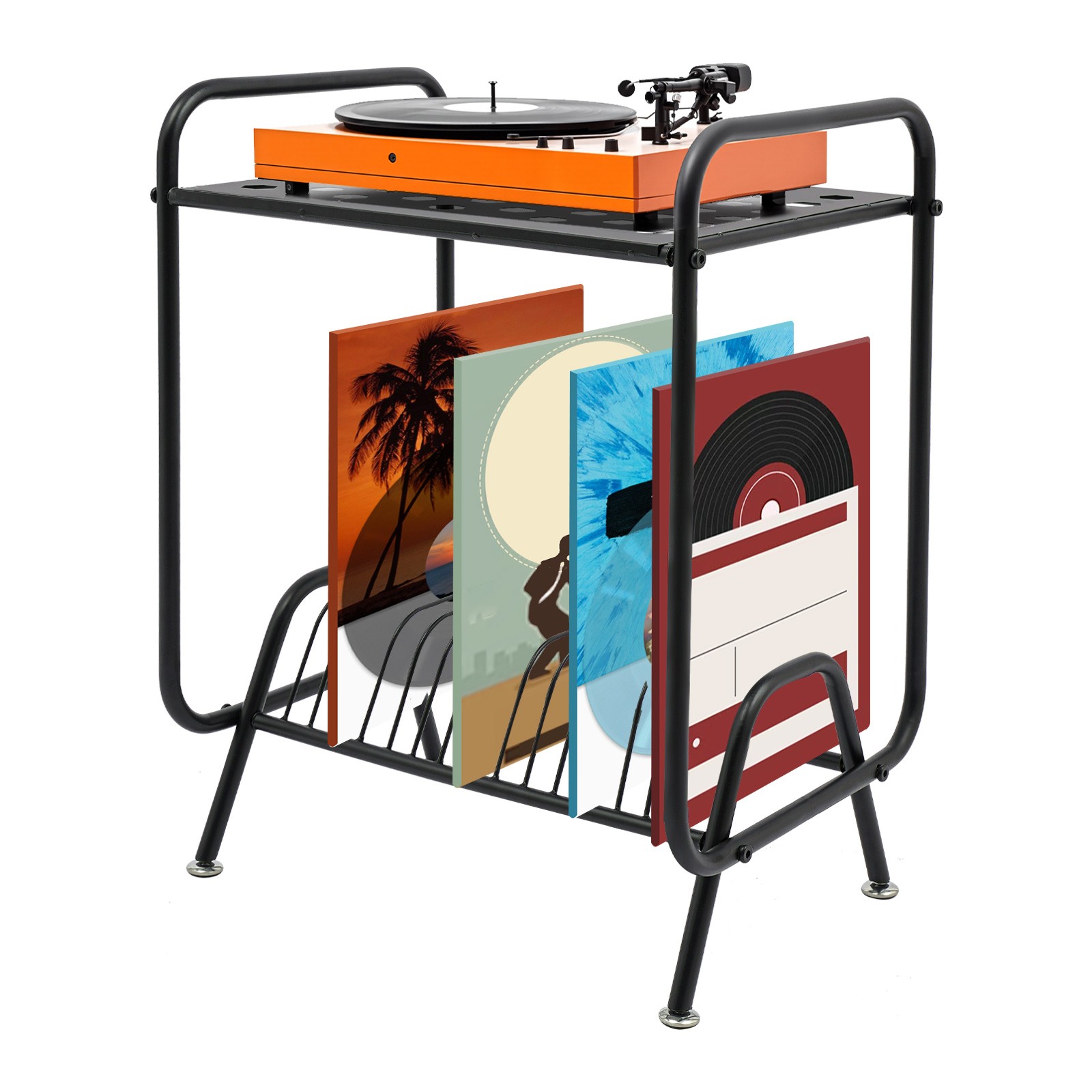 Vinyl Record Storage Holder Rack Black Metal Record Player Stand With Storage