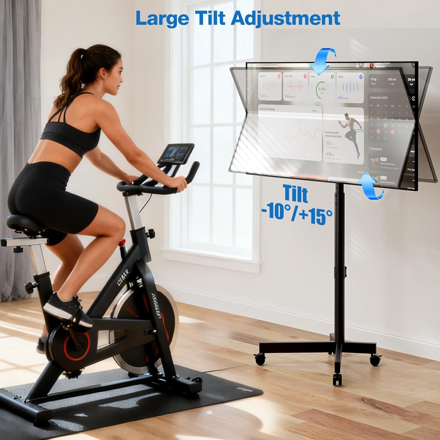 Mobile TV Cart Floor TV Stand 13-55 inch TVs W/ -10°/ 15° Tilt Mount Adjustable