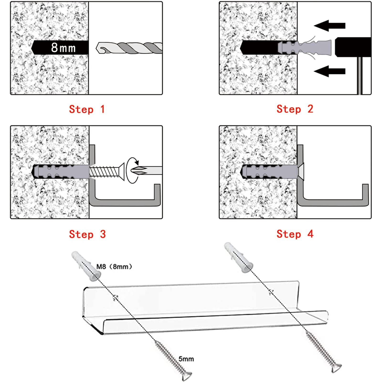 2 Pack Clear Acrylic Floating Shelves 15 Inch Wall Mounted Book Display