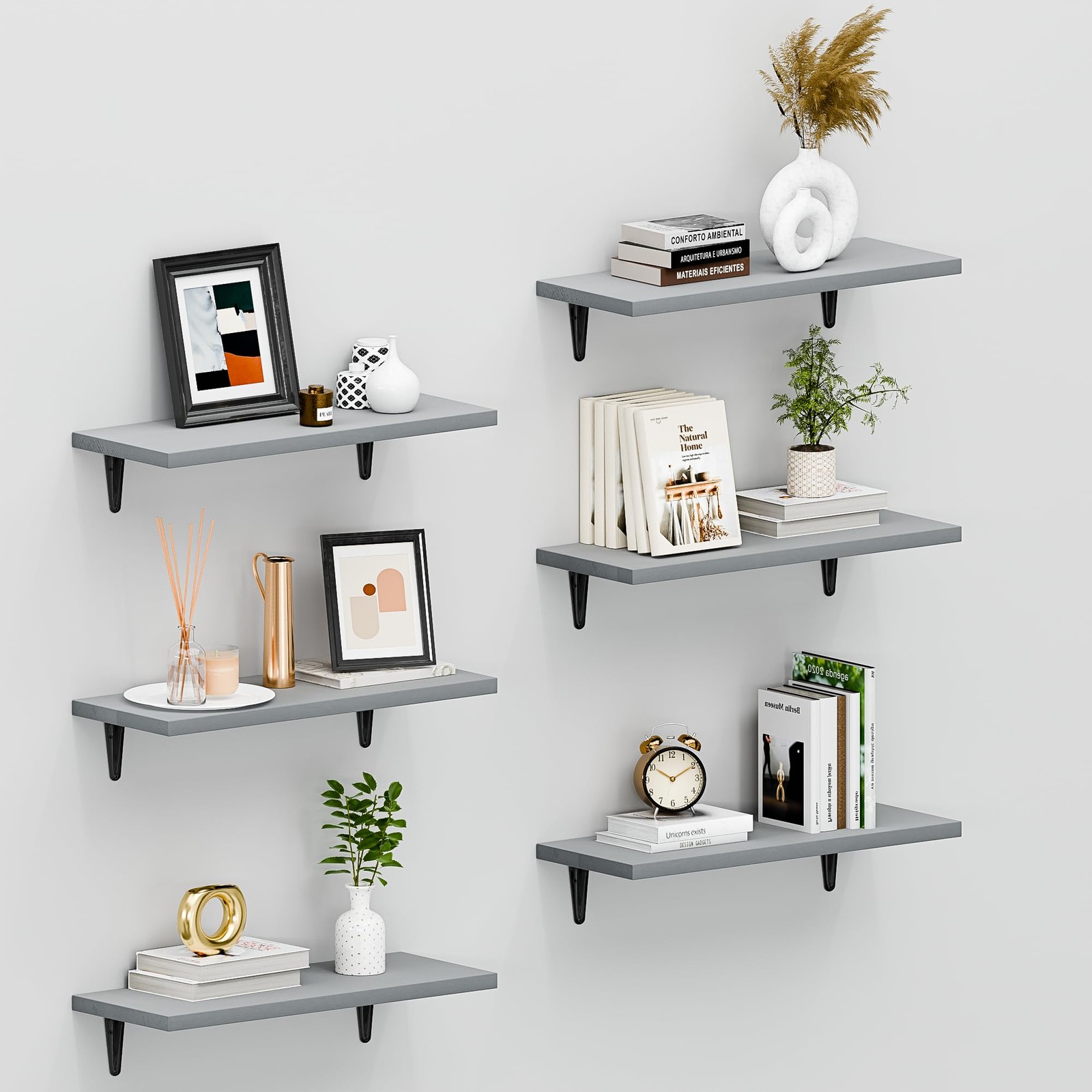 Floating Shelves for Wall Set of 6, 15.7in Wood Wall Shelf for Decor, Bathroo…