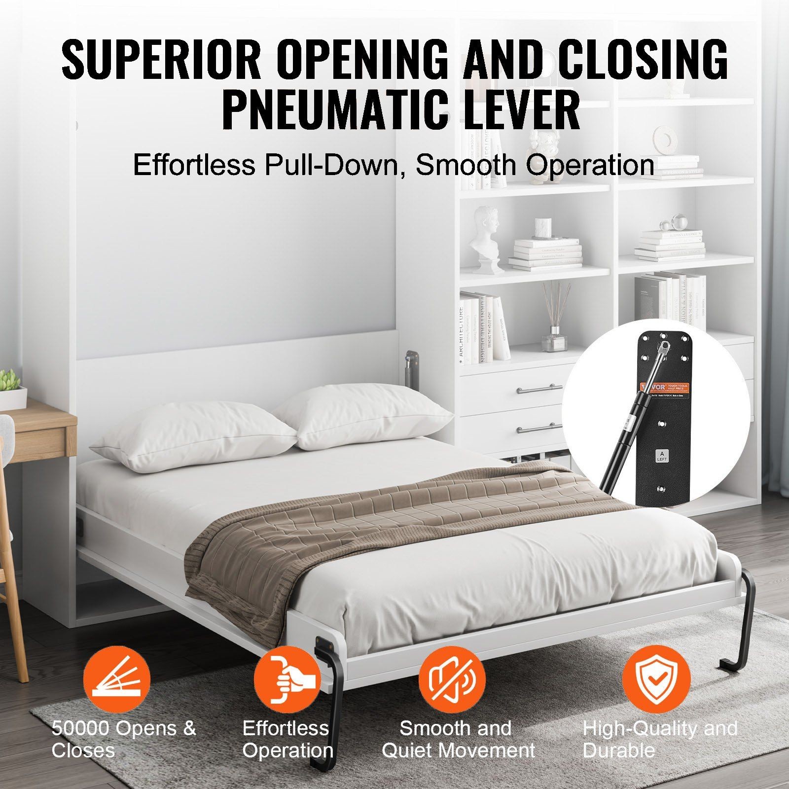 Extra Tall Full Vertical Murphy Bed Kit 81×61.25 Rust Resistant Finish