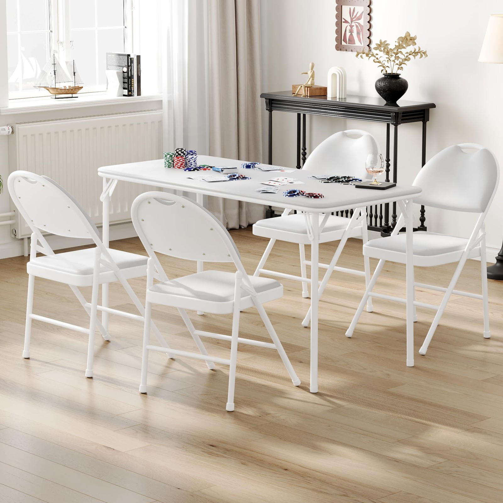 Folding Table and Chairs ,5pcs Card Table & Upholstered Chair Set w/ Metal Legs