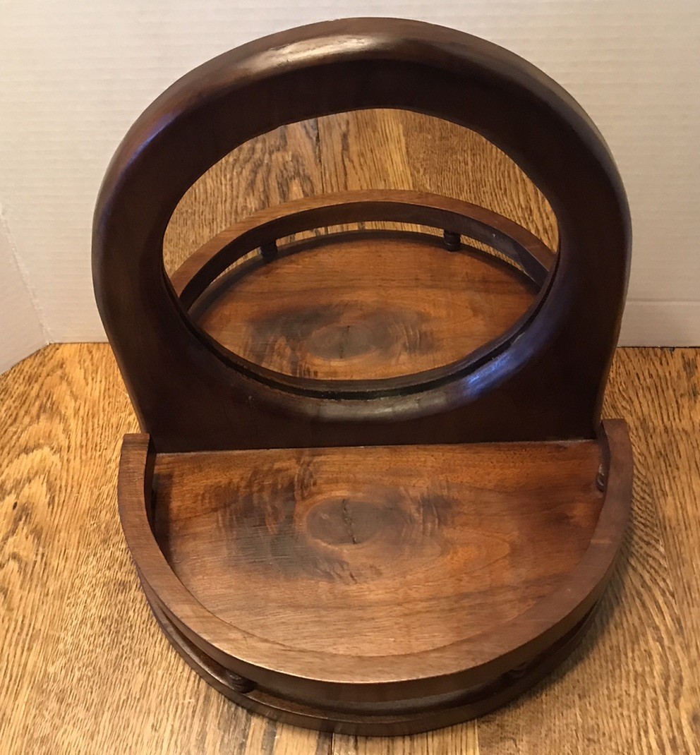 VTG Half Round Wall Hanging w/ Mirror Wood Spindle Ledge Juliet Balcony Shelf