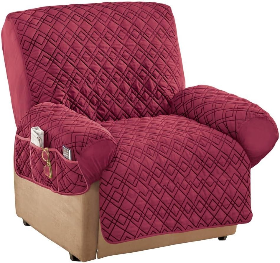 Diamond Shape Quilted Stretch Recliner Cover with Storage Pockets and Elastic