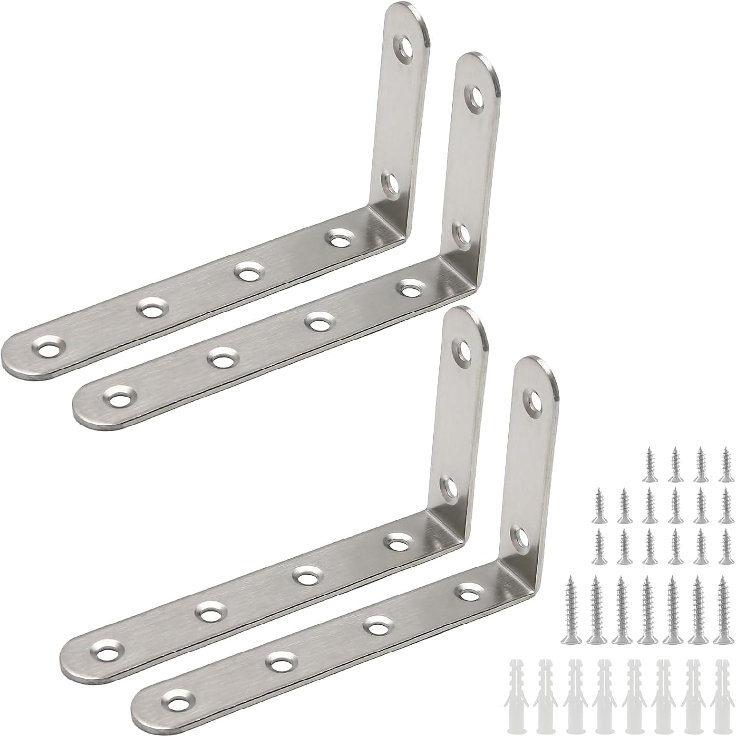 L Brackets for Shelves, 5 X 3 Inch, 4 Pcs, Silver | Heavy Duty, Stainless Steel,