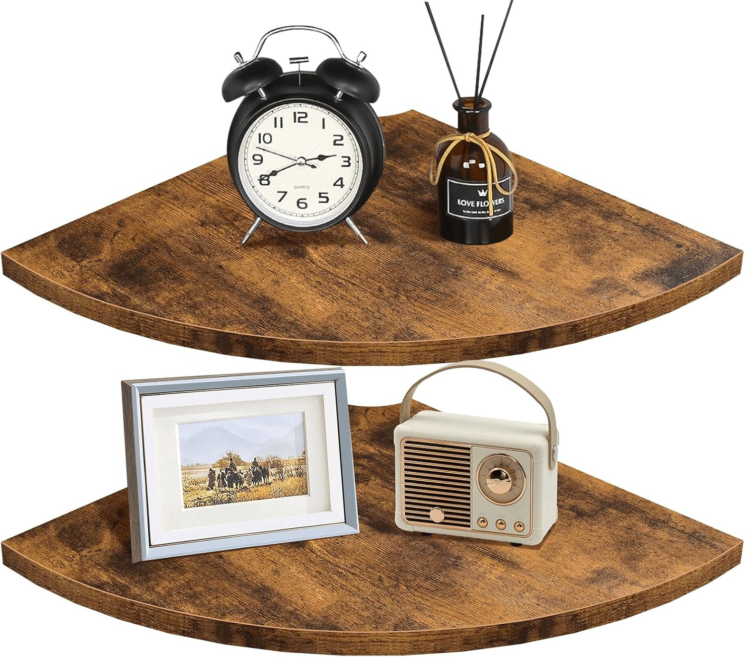 Corner Floating Shelves, Set of 4 round Corner Shelf Wall Mount with Cord Hole,
