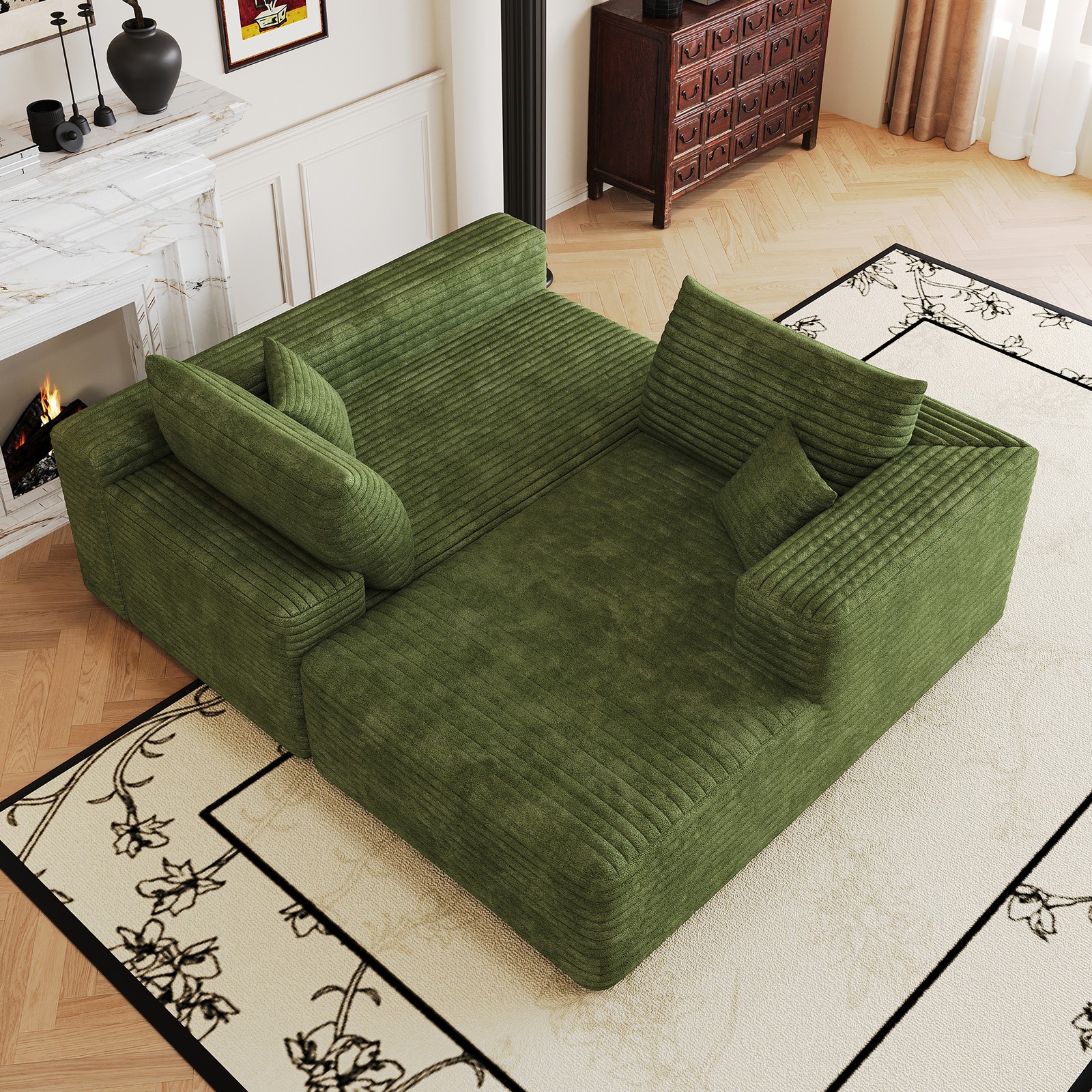 103″ Boneless Couch Sectional Cloud Sofa Corduroy Right Facing Chaise Couch