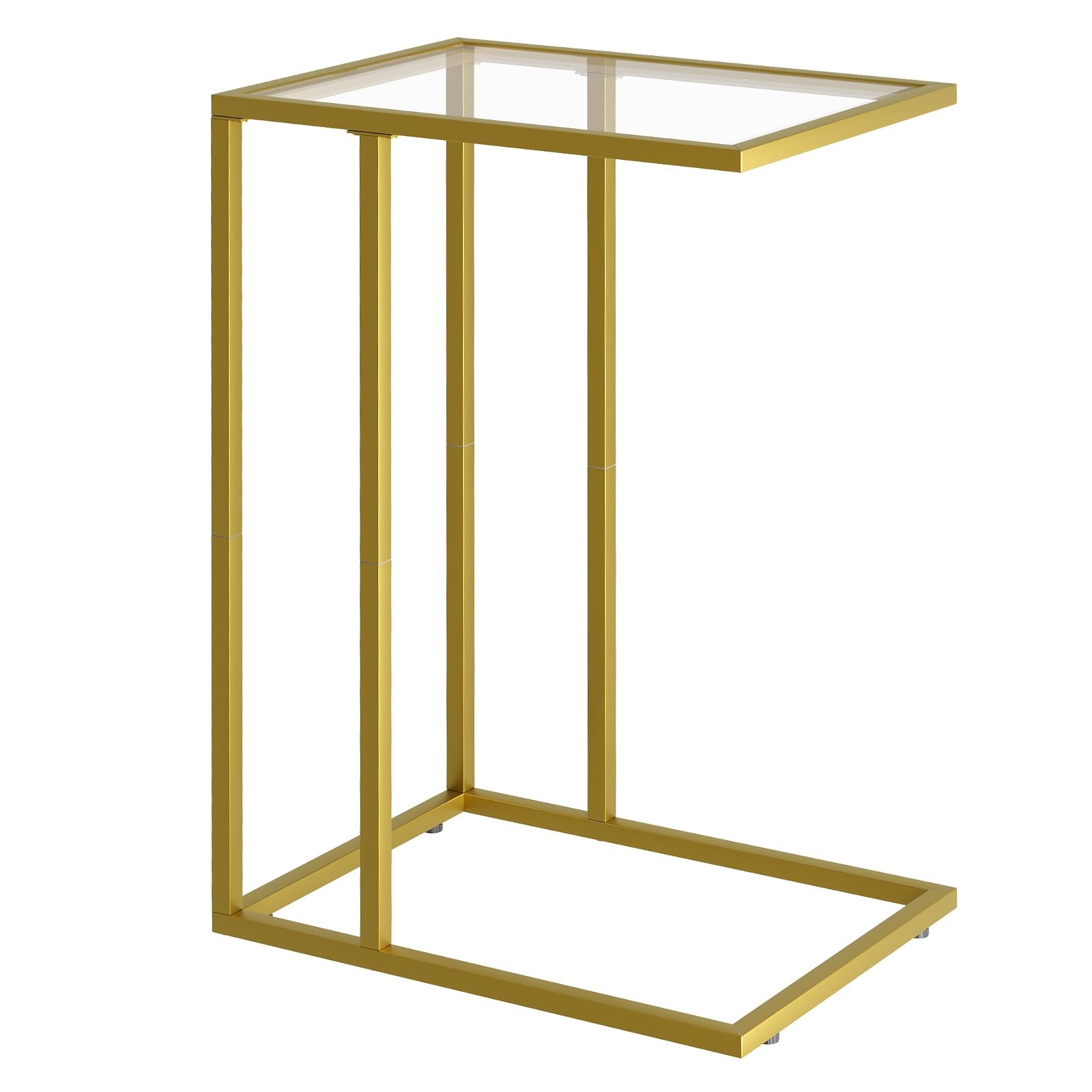 C-Shaped End Table, Side Table for Couch,Sofa Snack Table with Tempered Glass &