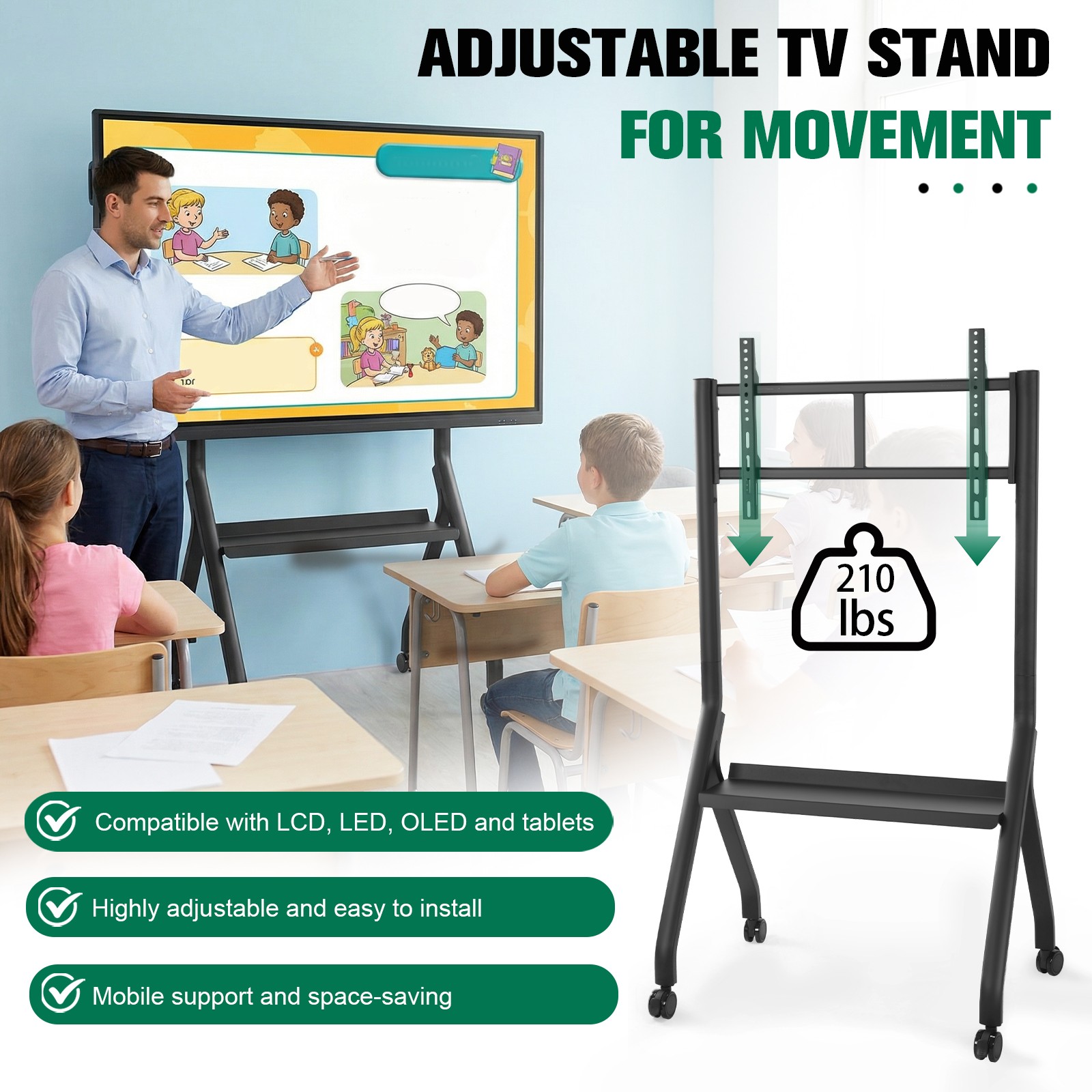 Smart Board Stand for 42-75 Inch Screen Interactive Whiteboard Stand Floor Wheel
