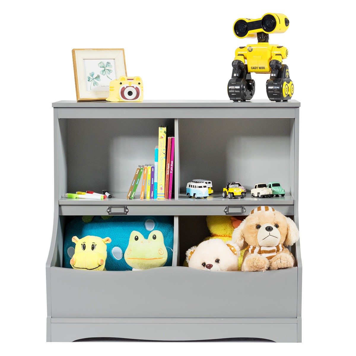 Children’s Multi-Use Bookcase Toy Storage Display Bin Kids Floor Cabinet Grey
