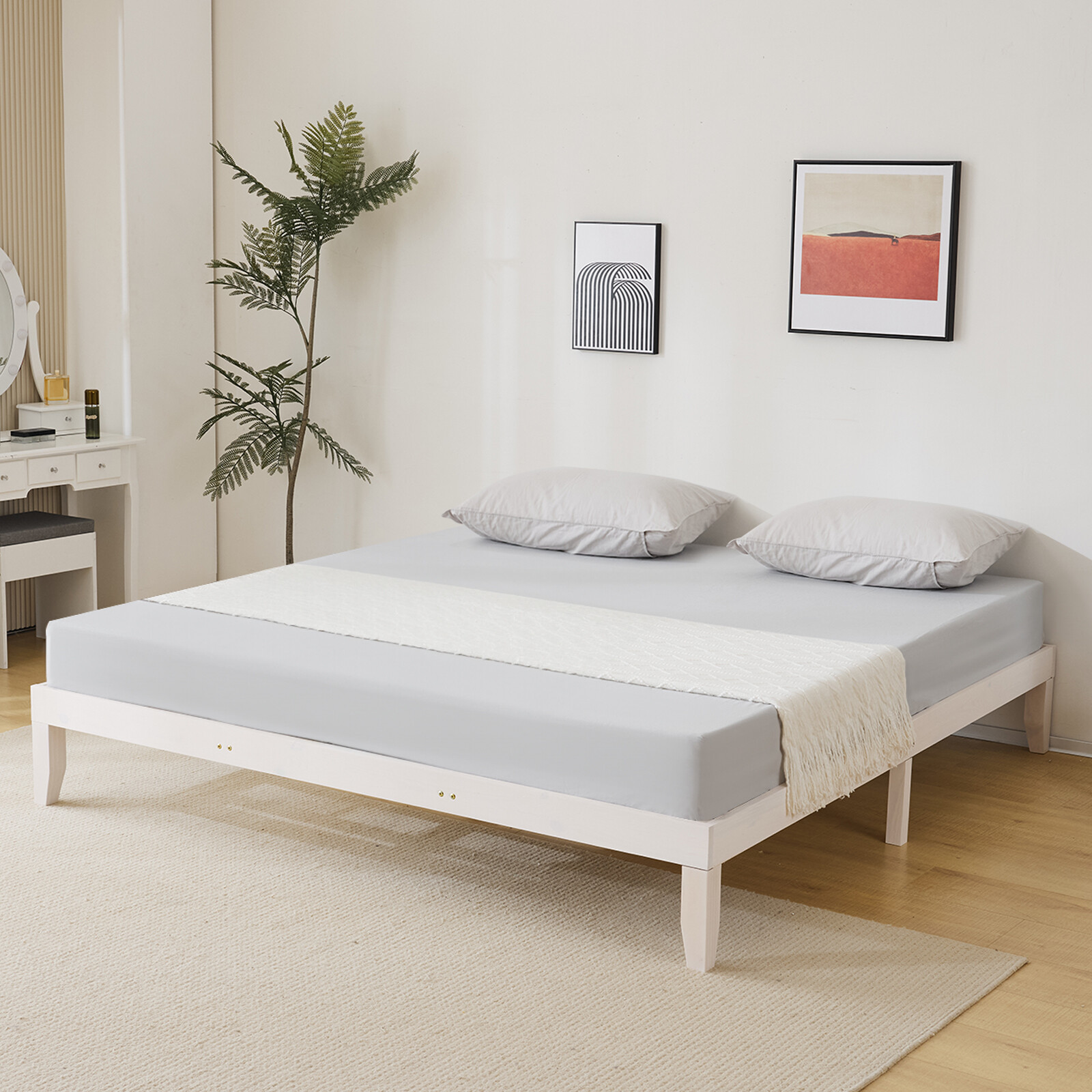 Twin Full Queen King Solid Wood Platform Bed Frame Strong Wood Slat Support