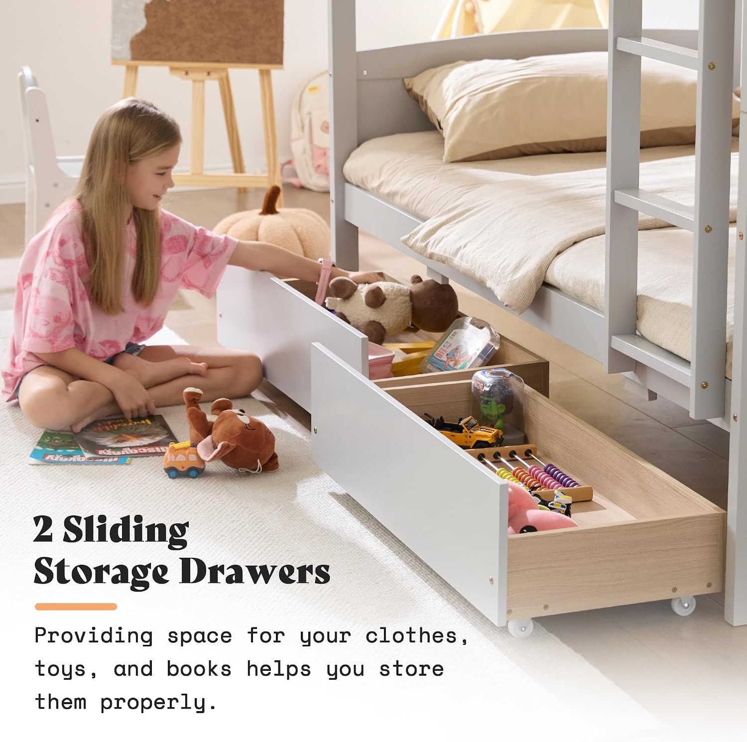 Bunk Bed Twin Over Twin W/ Storage Drawers Solid Wood 2-in-1 Convertible Loft