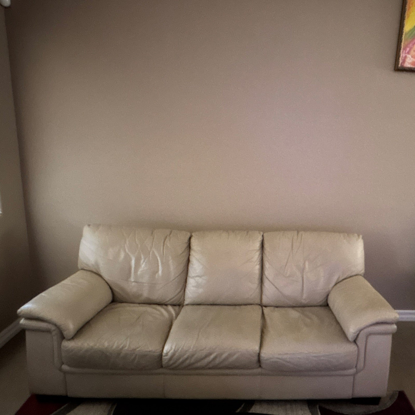 Gray Leather 3-Seat Sofa Couch, Contemporary Modern, Cushion Back, Cushions
