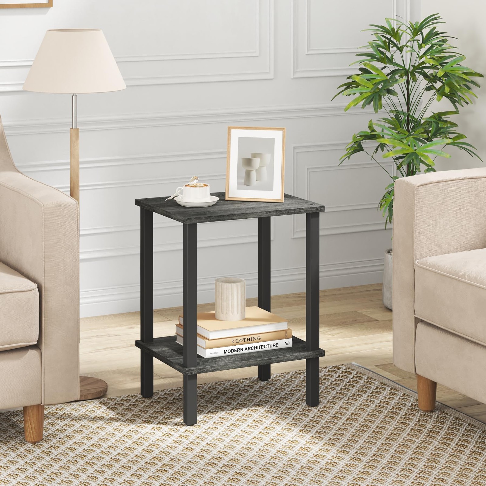 Charcoal Grey 2Tier End Table Side Table Nightstand Small Space Sofa Unit