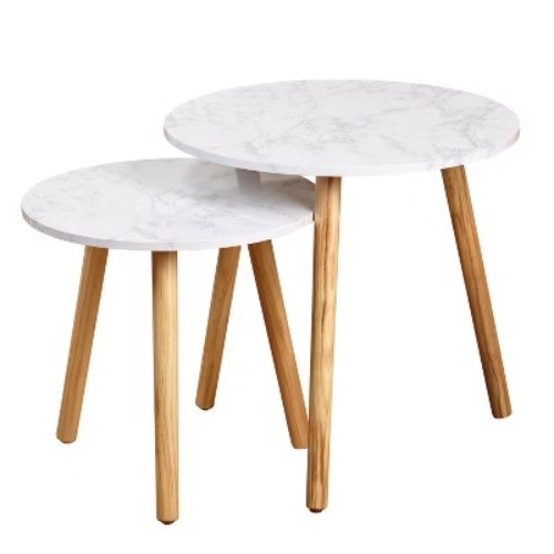 Buylateral Set of 2 Darcy Round Nesting Tables White/Natural