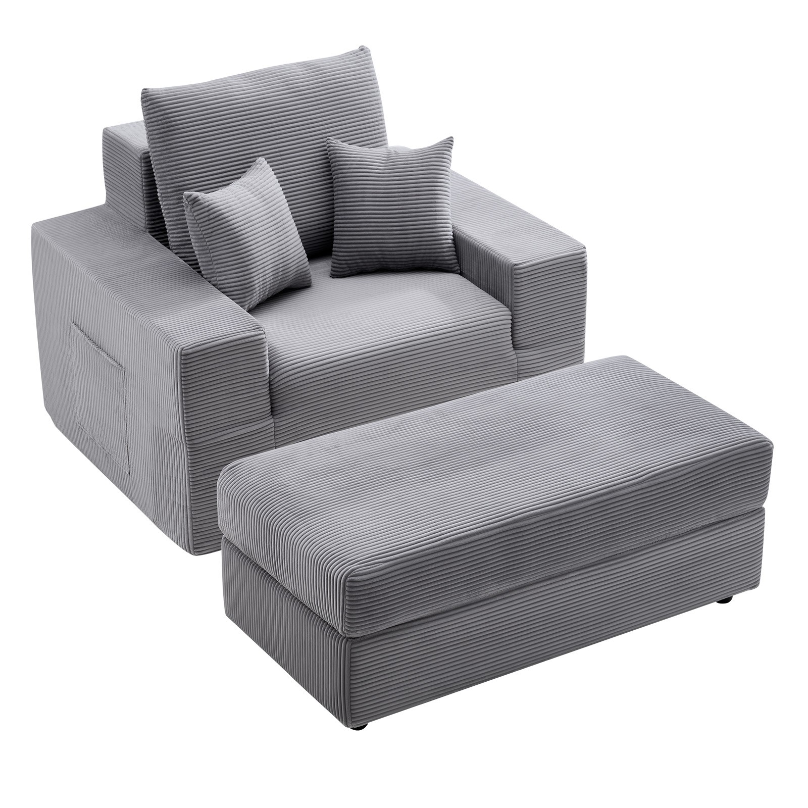 VEVOR Chaise Lounge Chair 44 in Boneless Modular Chaise Lounge Indoor Grey