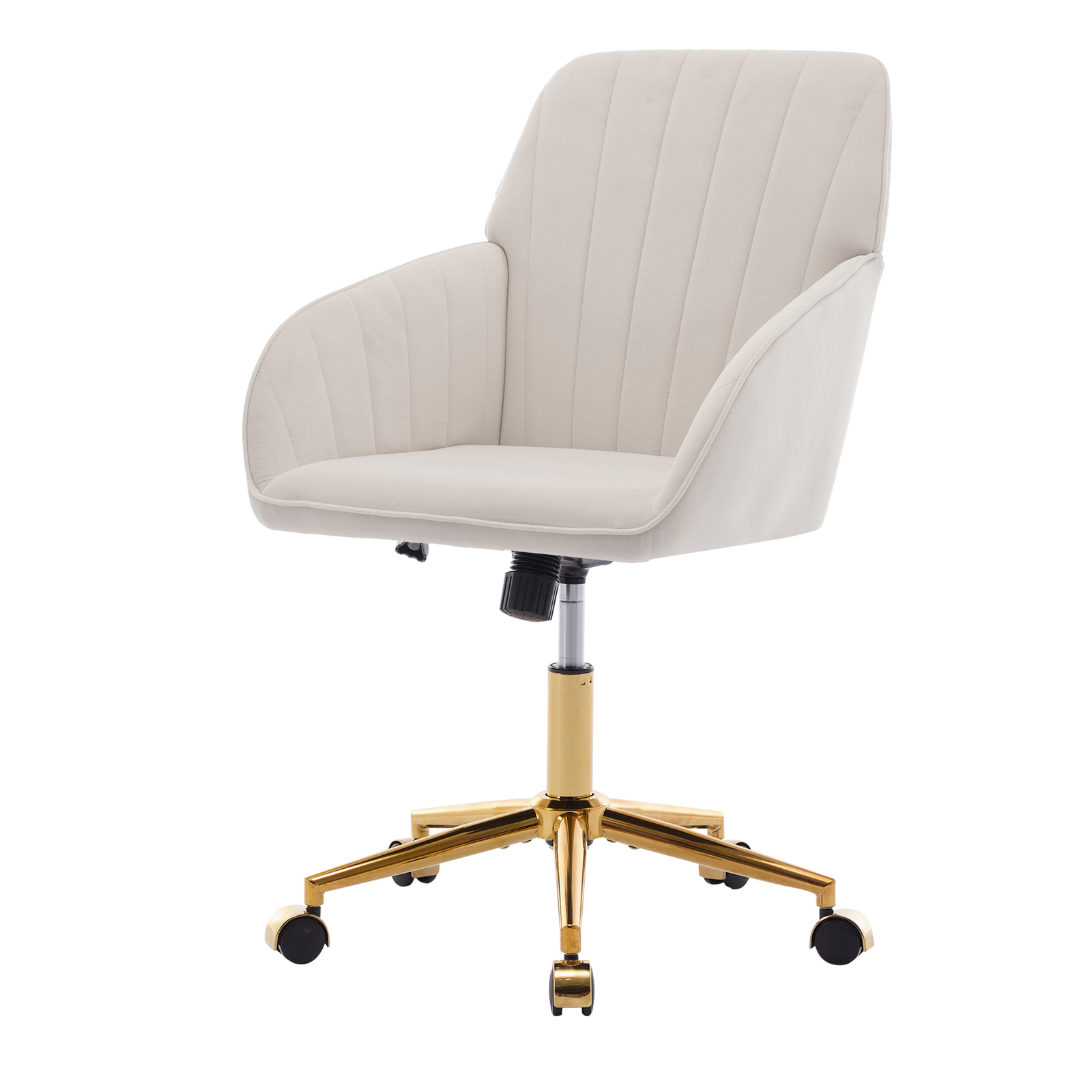 Office Chair Beige with Backrest 360-Degree Rotation Height Adjustable Metal