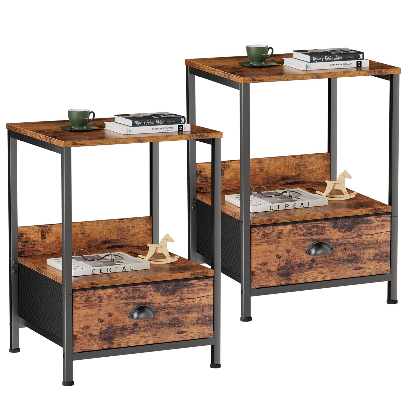 Furologee Set of 2 Nightstand with Drawer, End Table with Storage Shelf, Industr