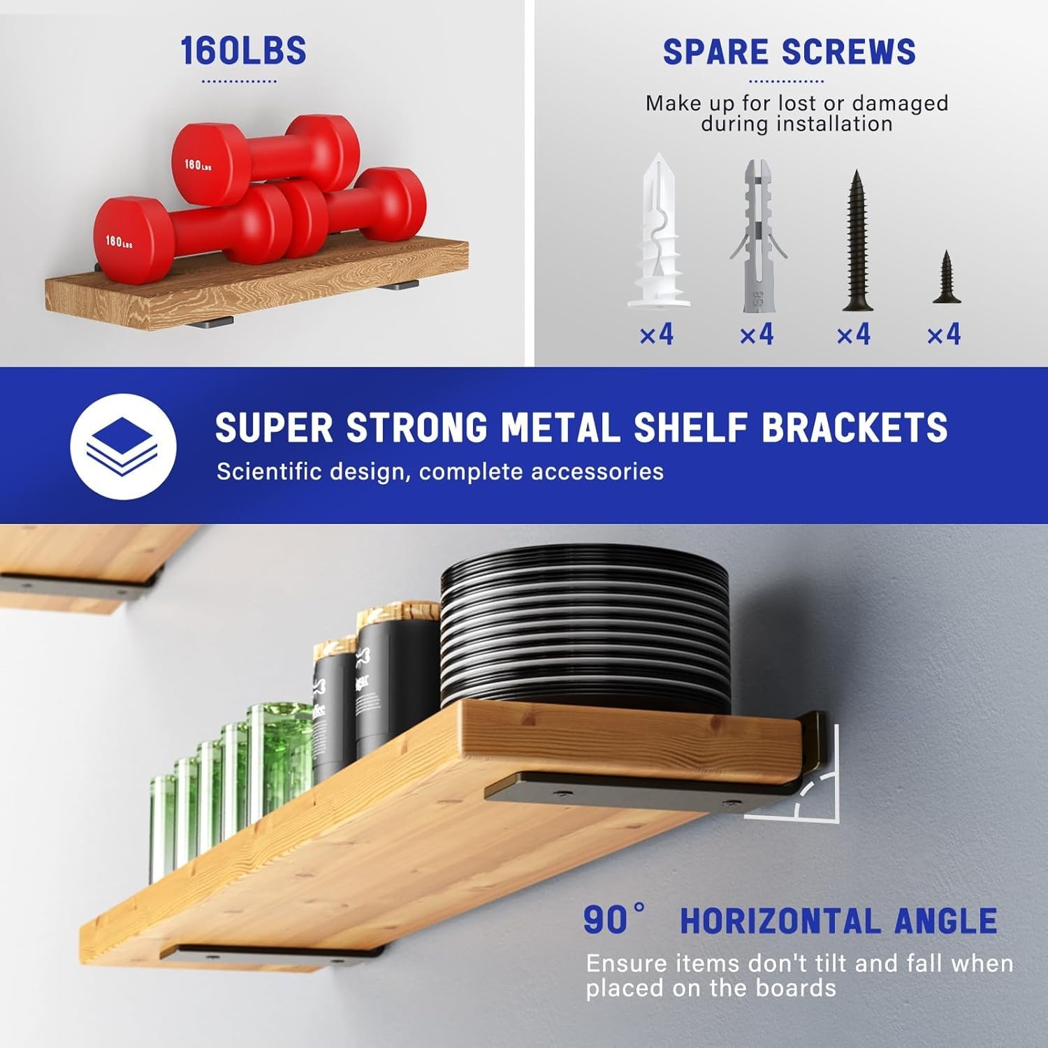 Black Frosted Floating Shelf Brackets – 12 Count, 160 lb Capacity, Versatile Use