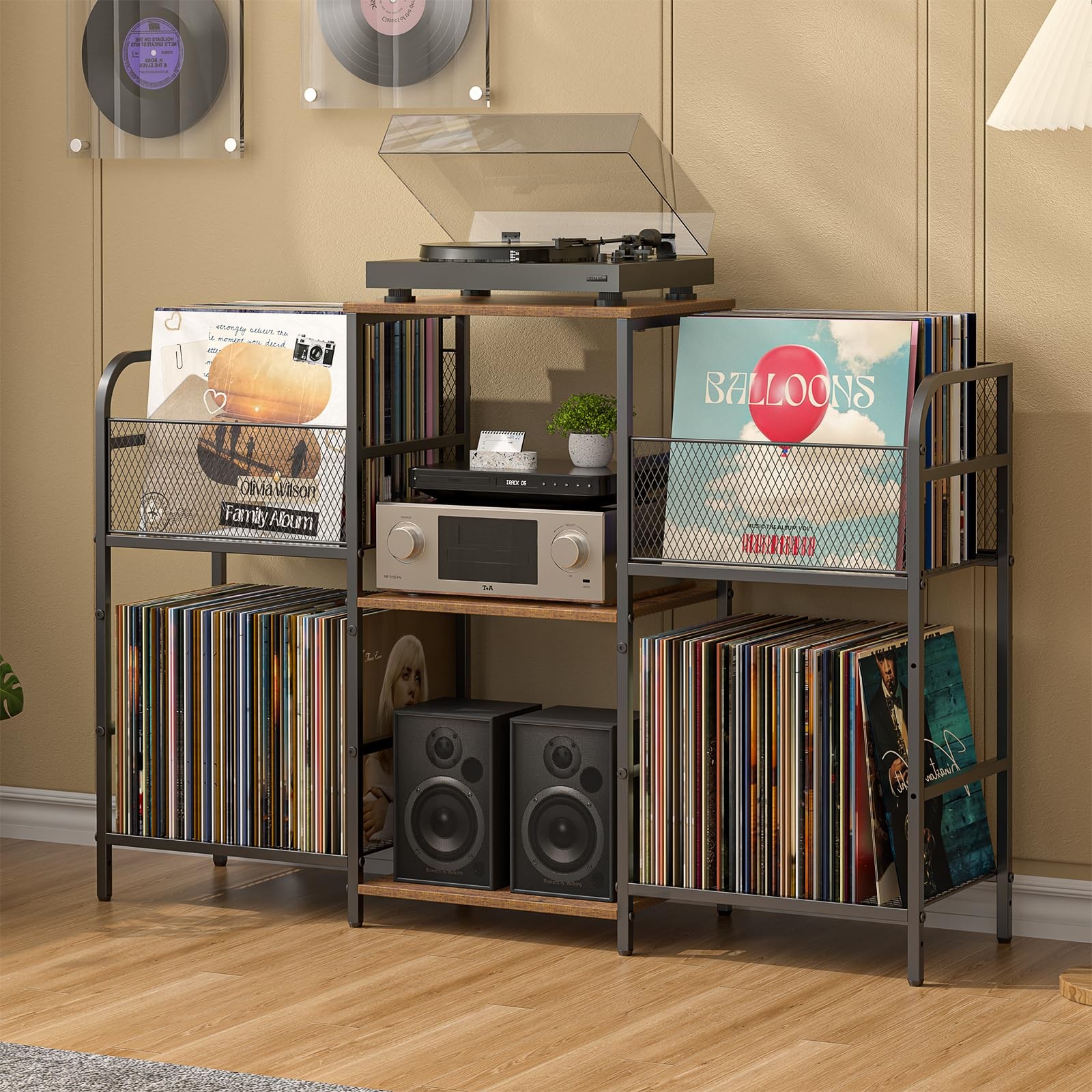 Record Player Stand with Vinyl Storage Holds 350+ Albums Turntable Shelf Living