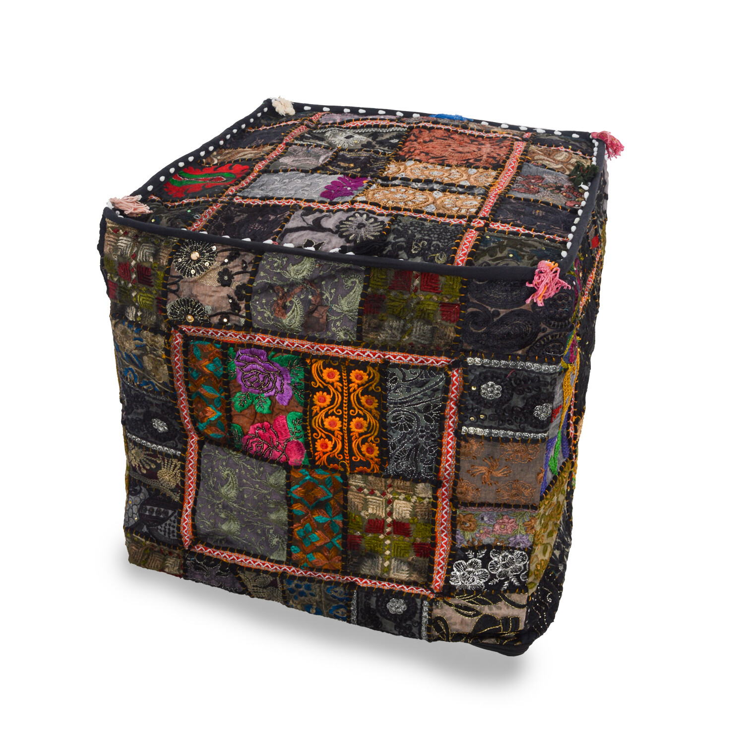 Pouf Ottoman Handmade Vintage Home Decor Designers Khambari Square Pouf