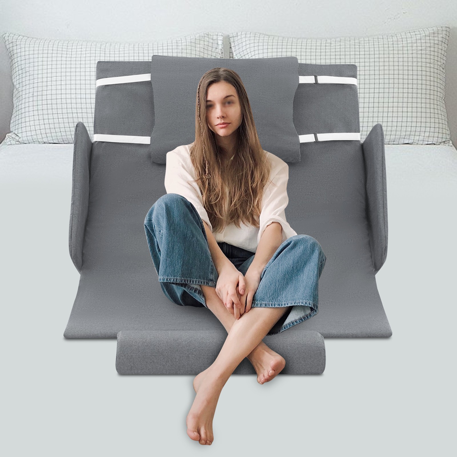 Grey Electric Lift Backrest Bed, Electric Auxiliary Backrest US Standard 110V~