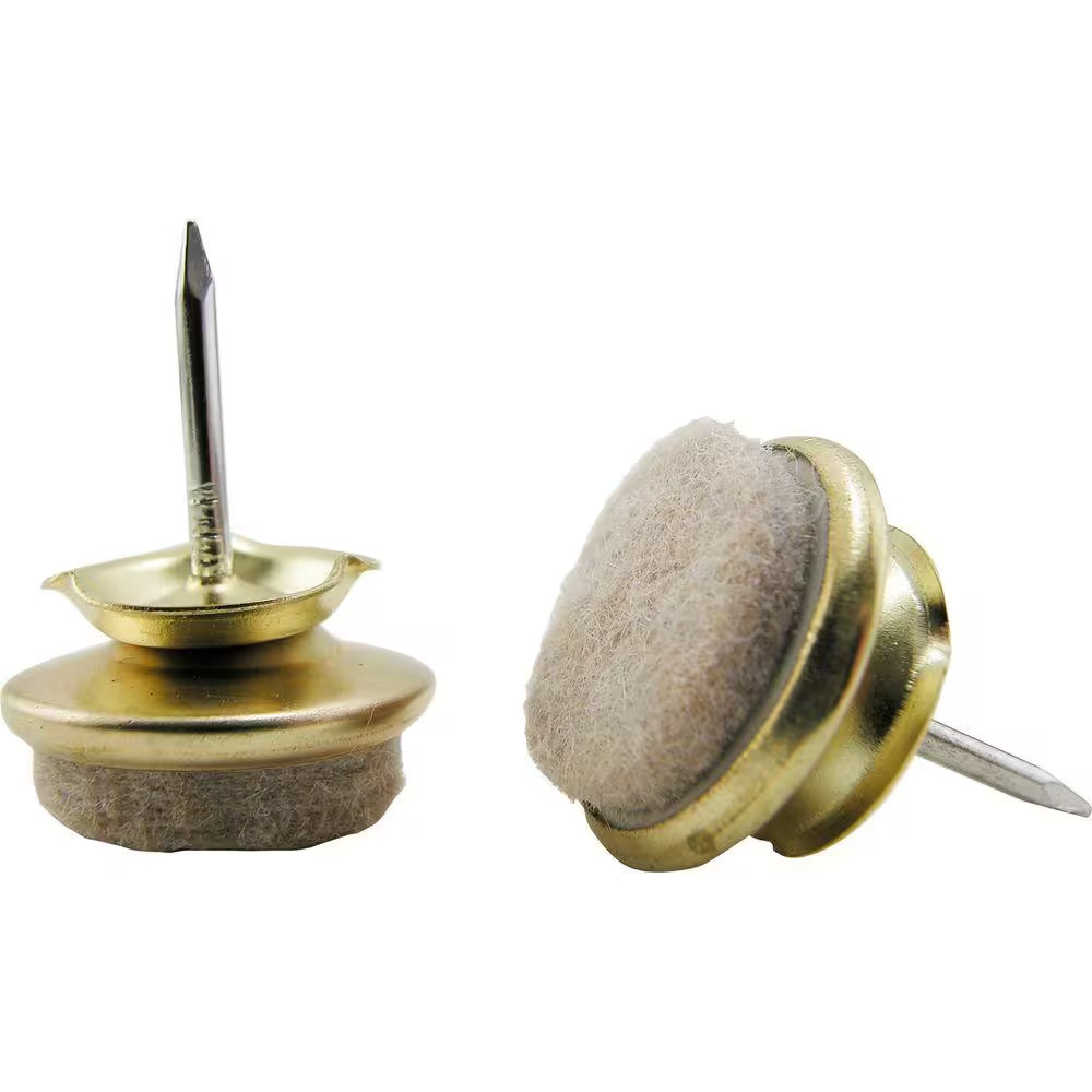 1 in. Beige Felt and Brass Round Nail-On Swivel Furniture Glides for Floor Prote