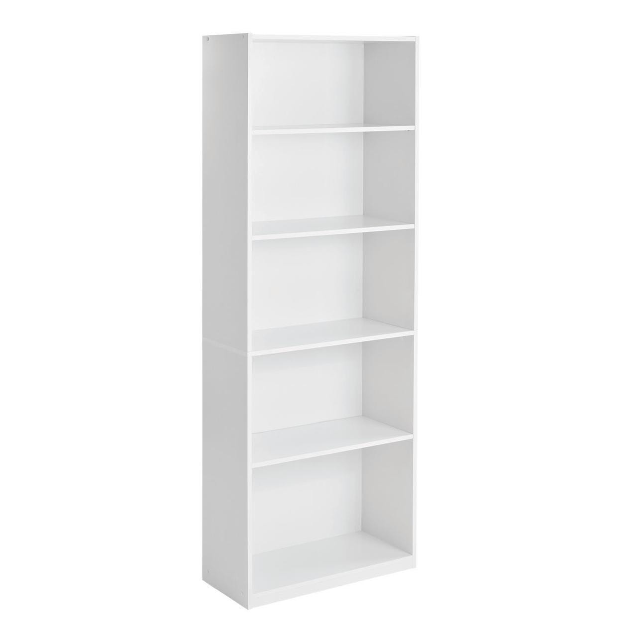 White Bookcase 5-Shelf Adjustable Shelves Wide Storage Bookcase Closed Back Tier