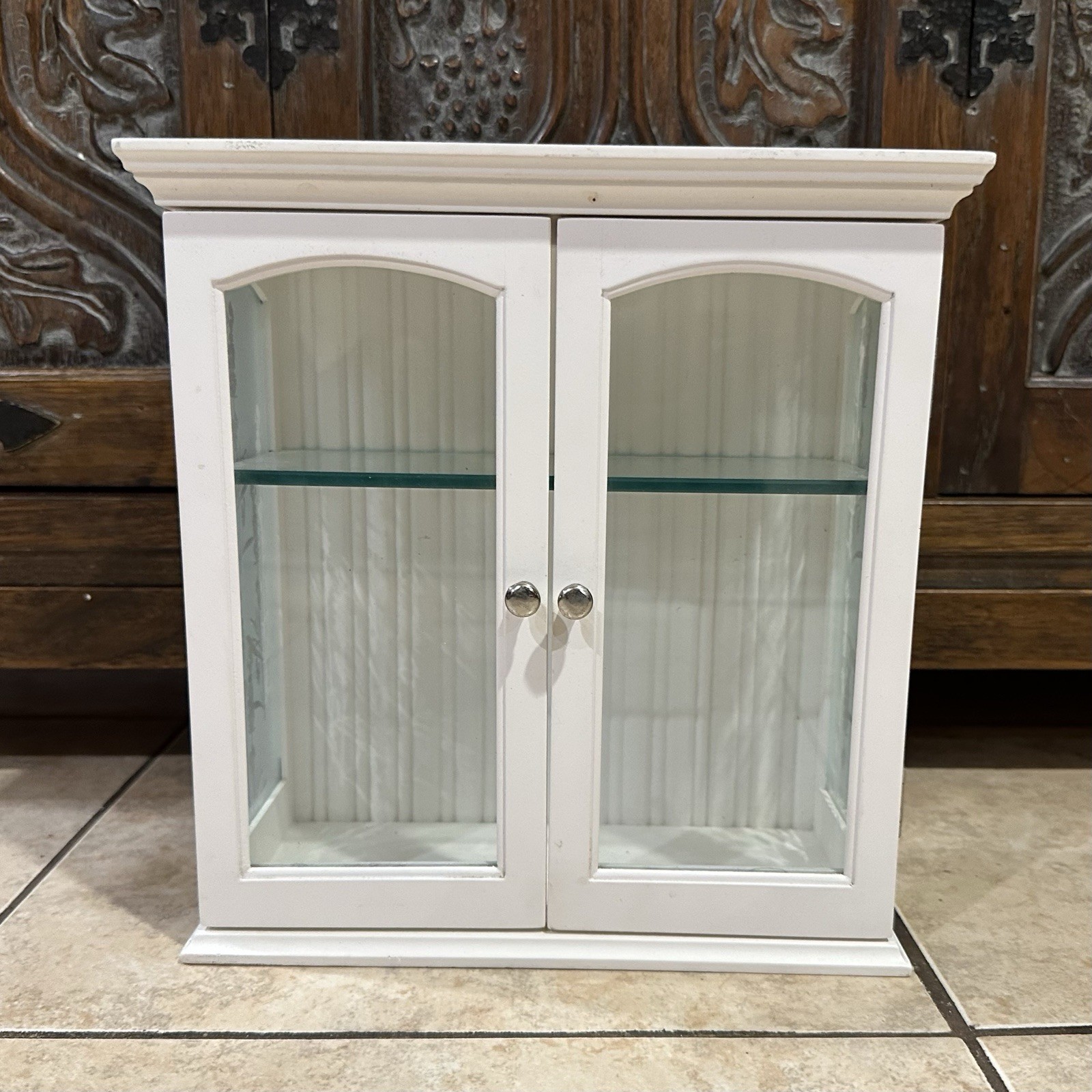 White Two-Door Display Curio Cabinet With Glass Panels