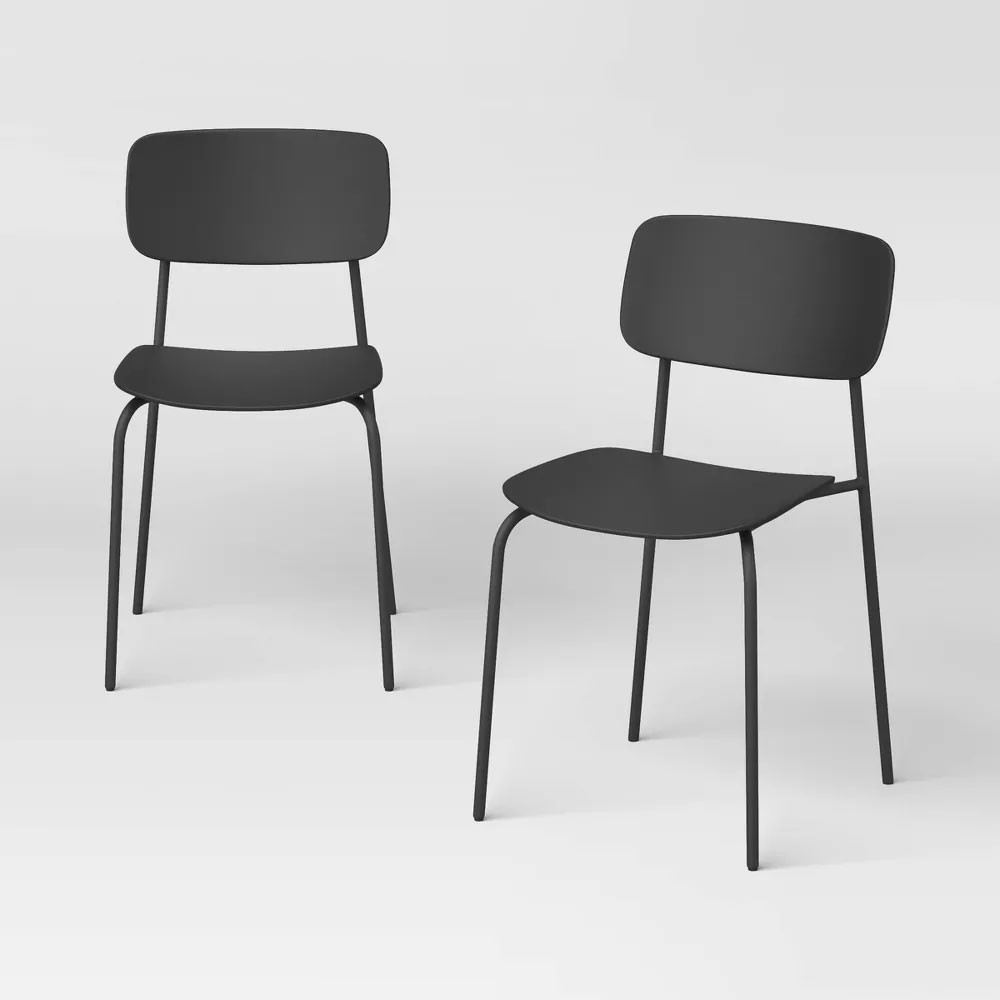 2pk Molded Plastic with Metal Base Dining Chair Black – Room Essentials