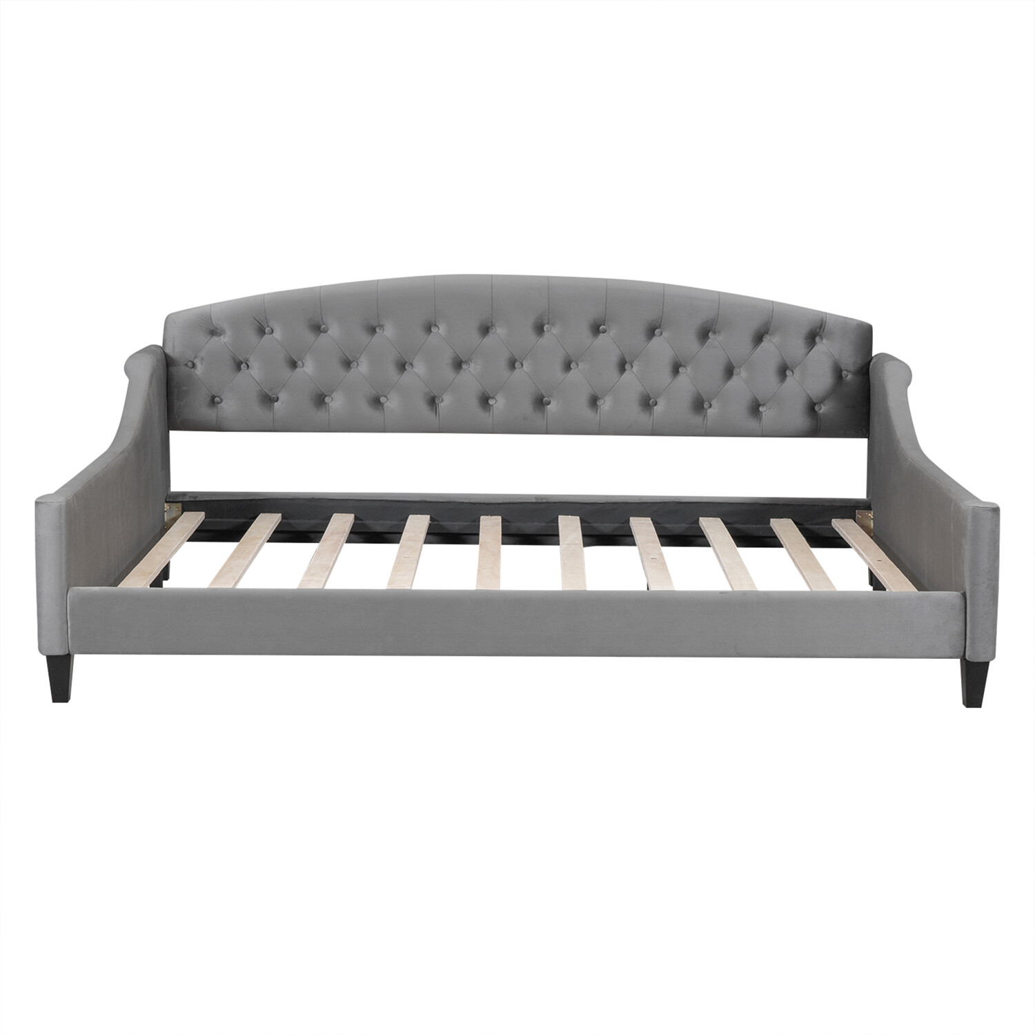 Full Size Daybed Bed Frame Sofa Bed Wooden Slat Support Bedroom Furniture Gray