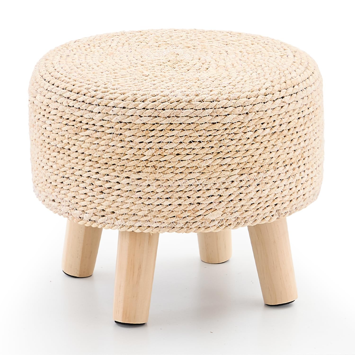 Natural Seagrass Round Ottoman Pouf Footrest Woven Step Stool Natural White