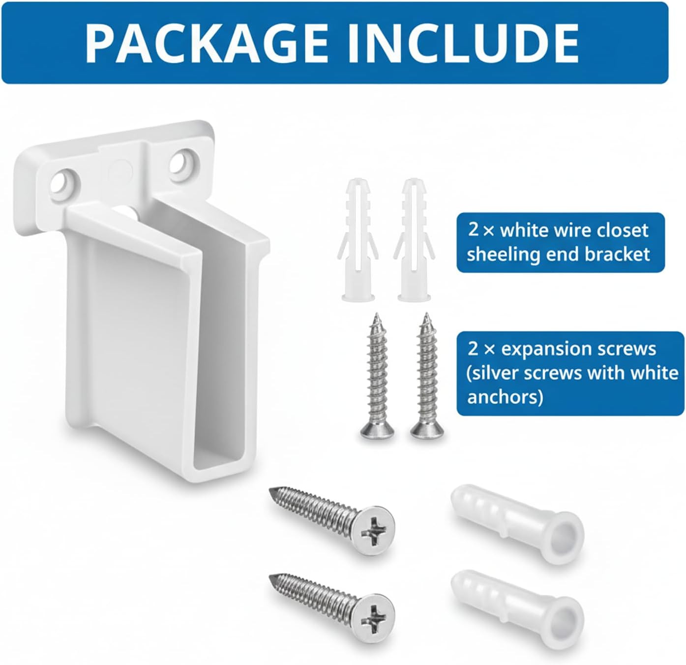 2PCS Plastic Wire Shelf End Brackets White Wall Mount Shelf Supports Screws