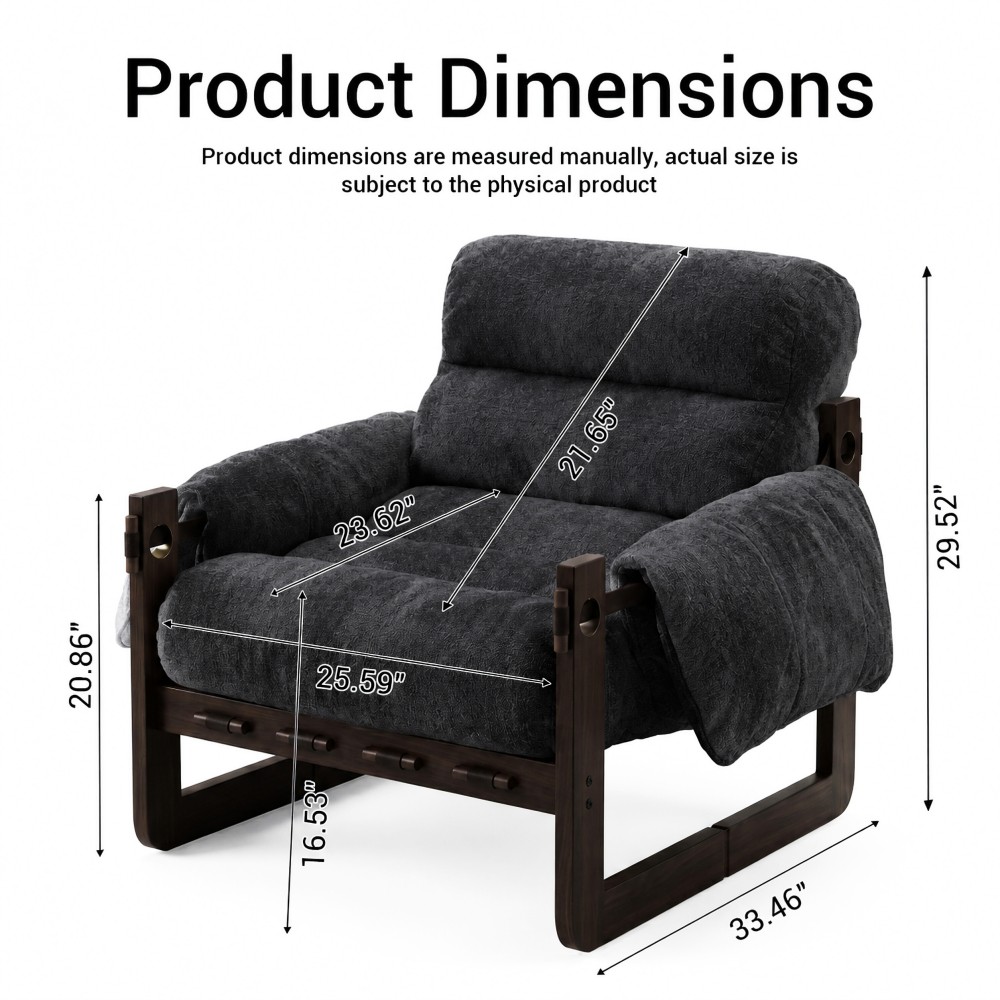 32″ Chenille Lounge Chair with Rolled Arms,Upholstered Accent Armchair,Dark Gray
