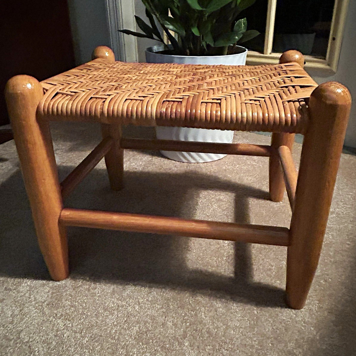 Farmhouse Style Rectangle Woven Wicker & Wood Footstool, Handmade, Brown