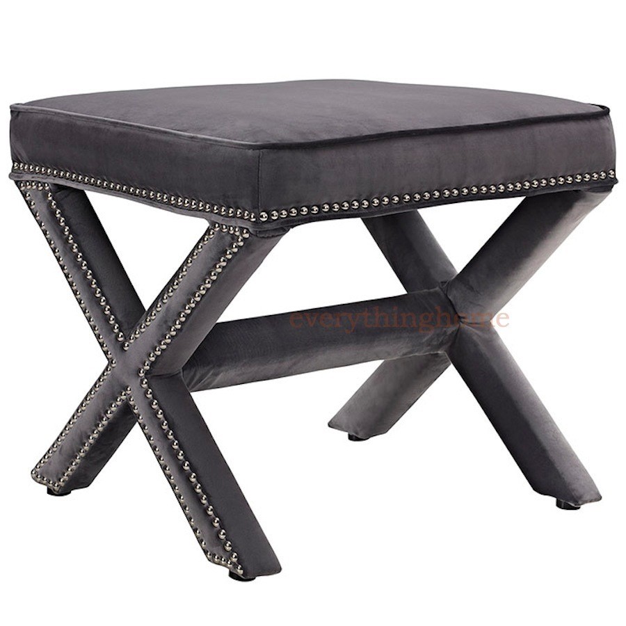 Hallway Bedroom Bench Stool Ottoman Nail Head Trim Black, Gray, Blue, White