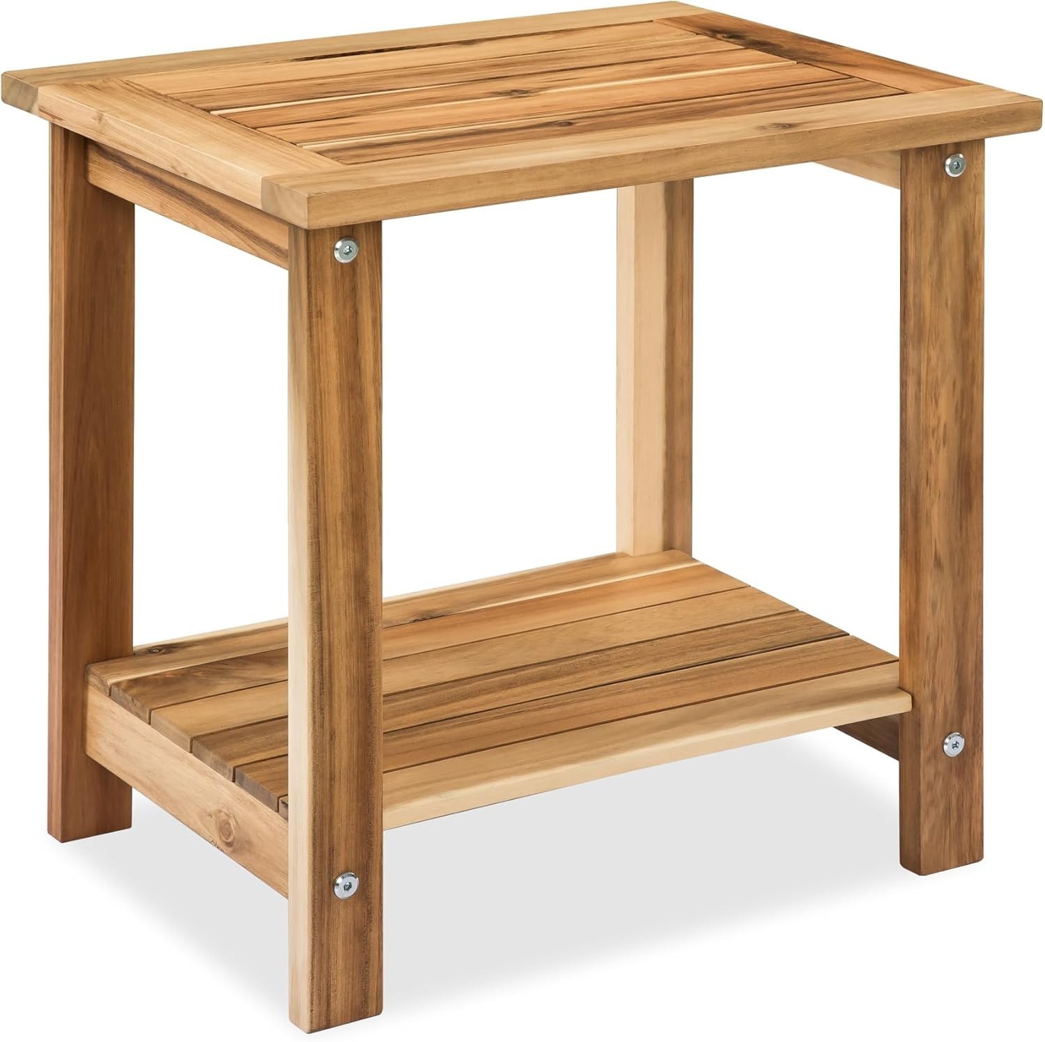 Elegant Solid Acacia Wood Side Table – 2-Tier Weather-Resistant Design