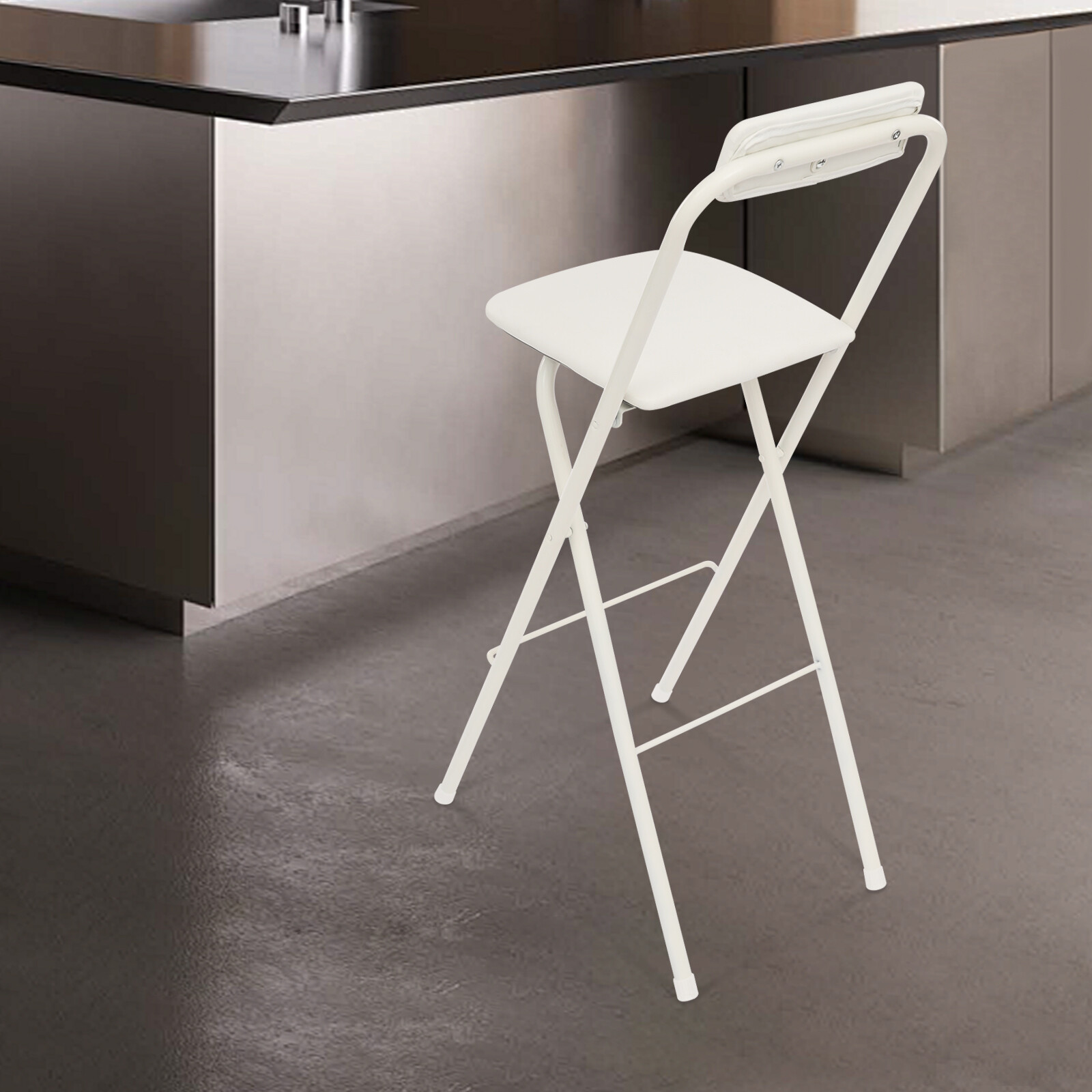 Folding Bar Chair W/Backrest 29.53in Tall Foldable Bar Stool Steel Chair Portabl